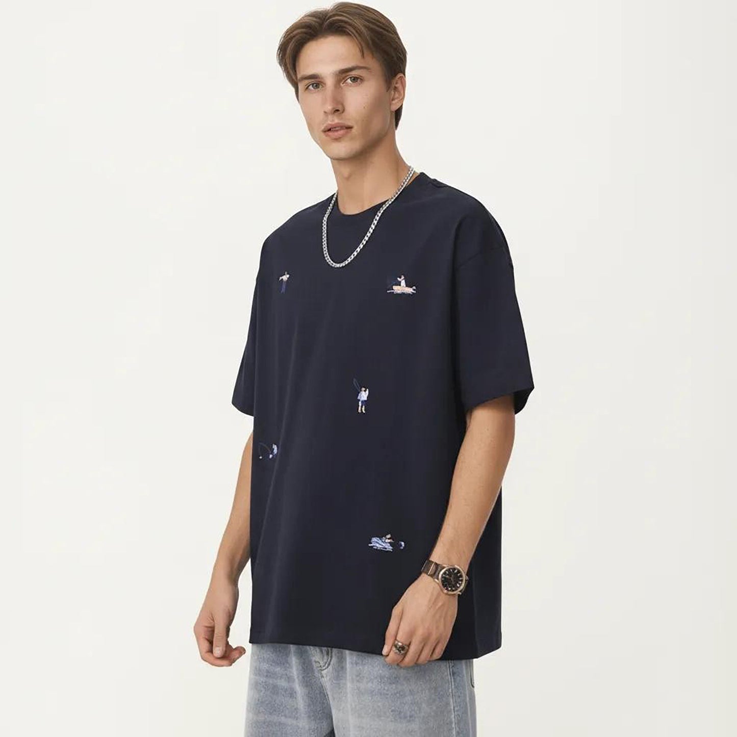 Men's Short Sleeve Graphic T-Shirt with Minimal Embroidered Details