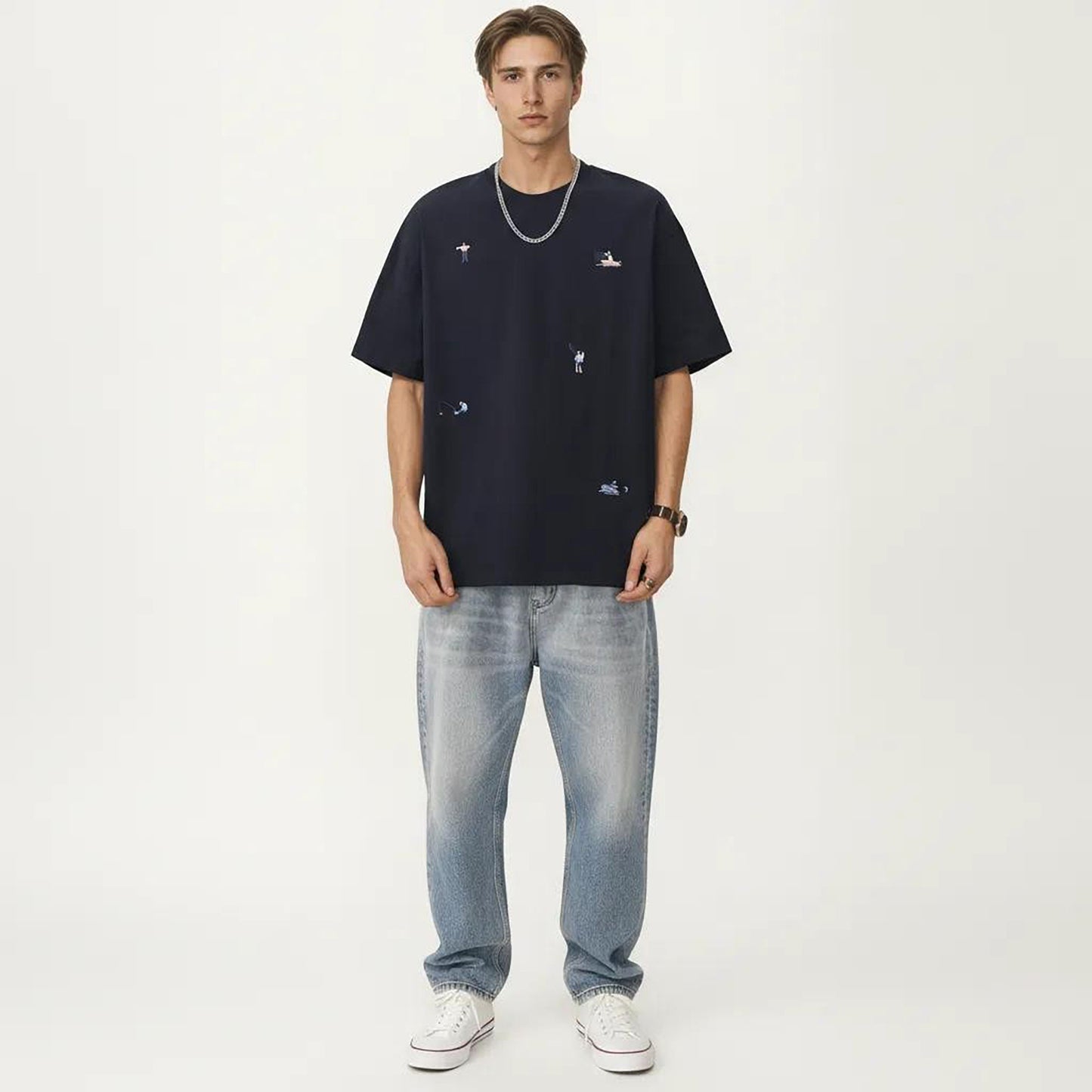 Men's Short Sleeve Graphic T-Shirt with Minimal Embroidered Details