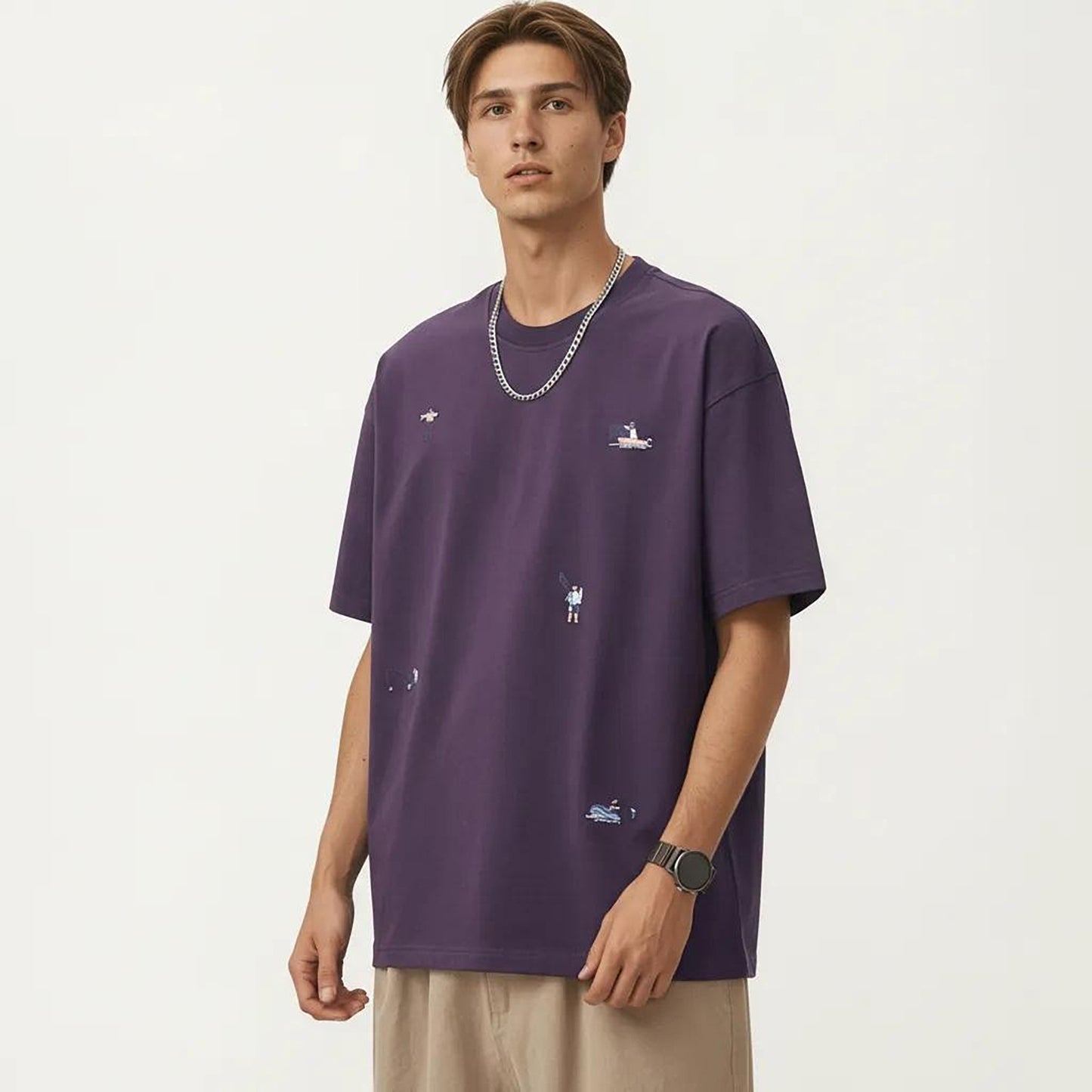 Men's Short Sleeve Graphic T-Shirt with Minimal Embroidered Details