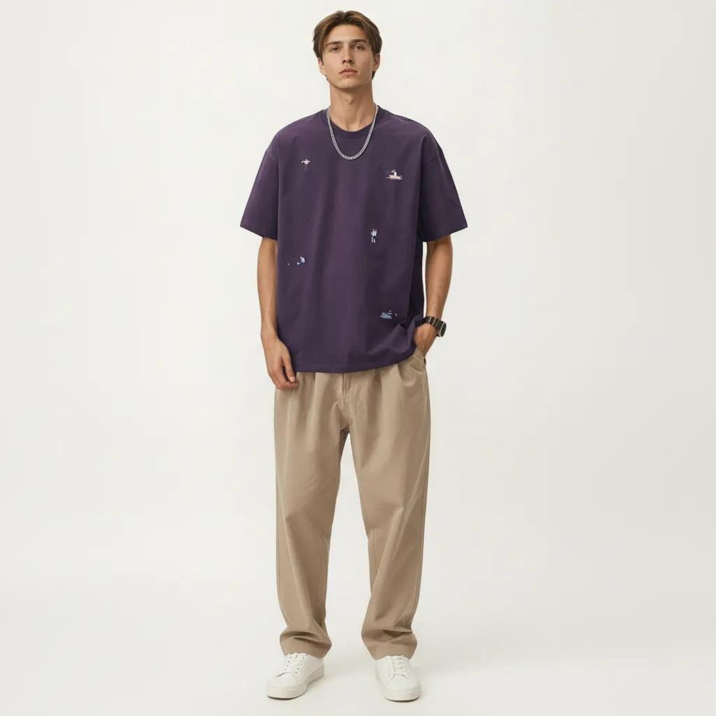 Men's Short Sleeve Graphic T-Shirt with Minimal Embroidered Details