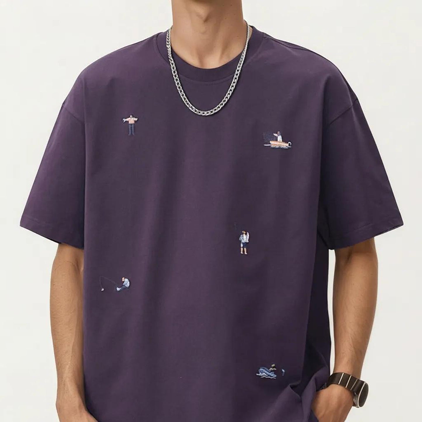 Men's Short Sleeve Graphic T-Shirt with Minimal Embroidered Details