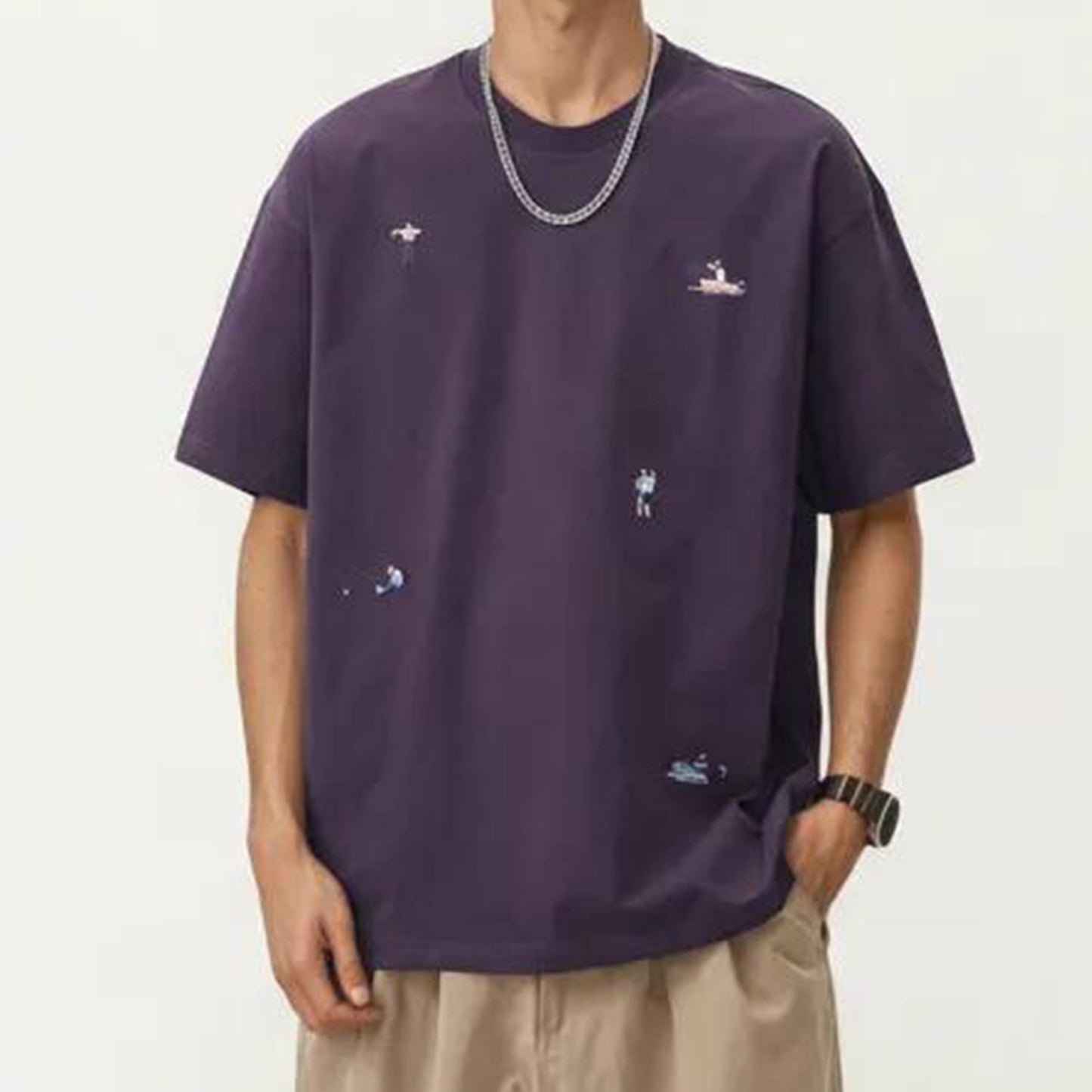 Men's Short Sleeve Graphic T-Shirt with Minimal Embroidered Details