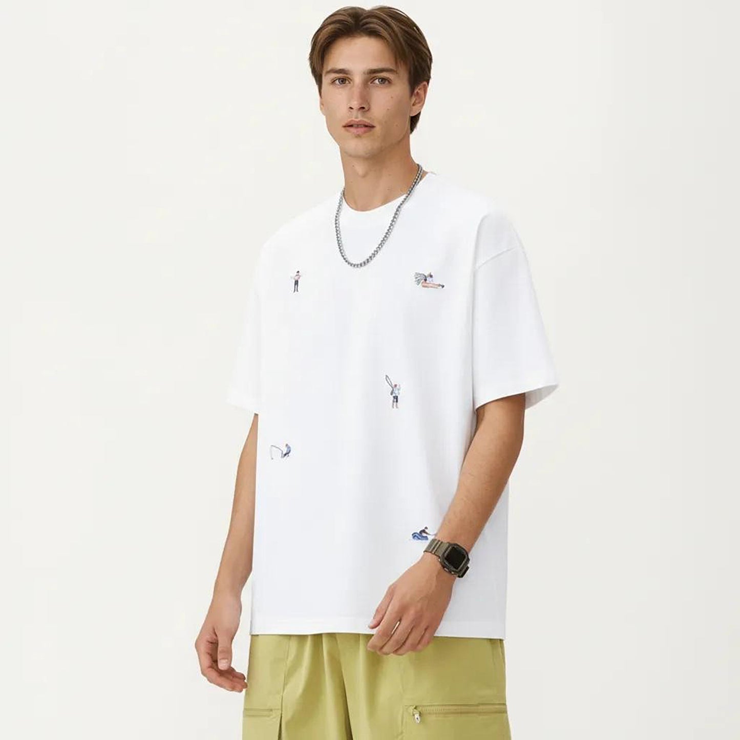 Men's Short Sleeve Graphic T-Shirt with Minimal Embroidered Details