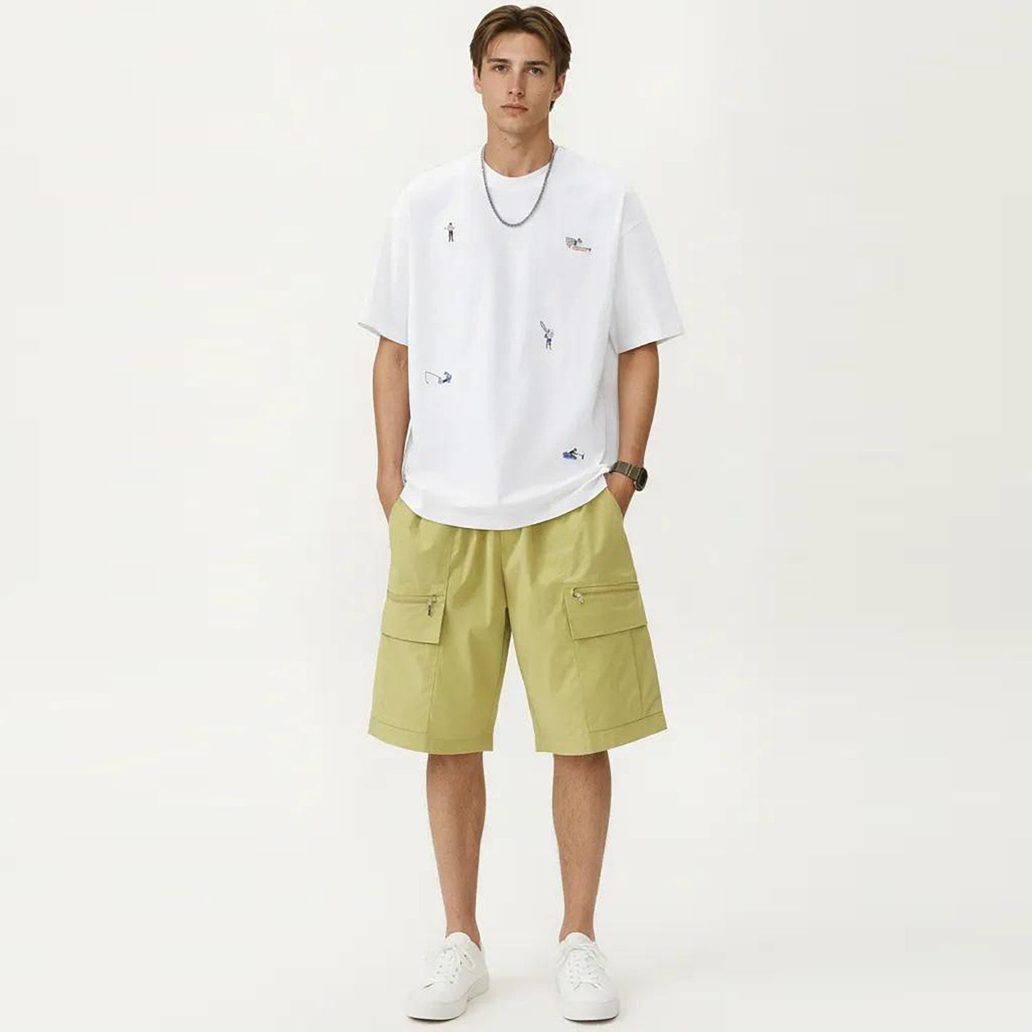 Men's Short Sleeve Graphic T-Shirt with Minimal Embroidered Details