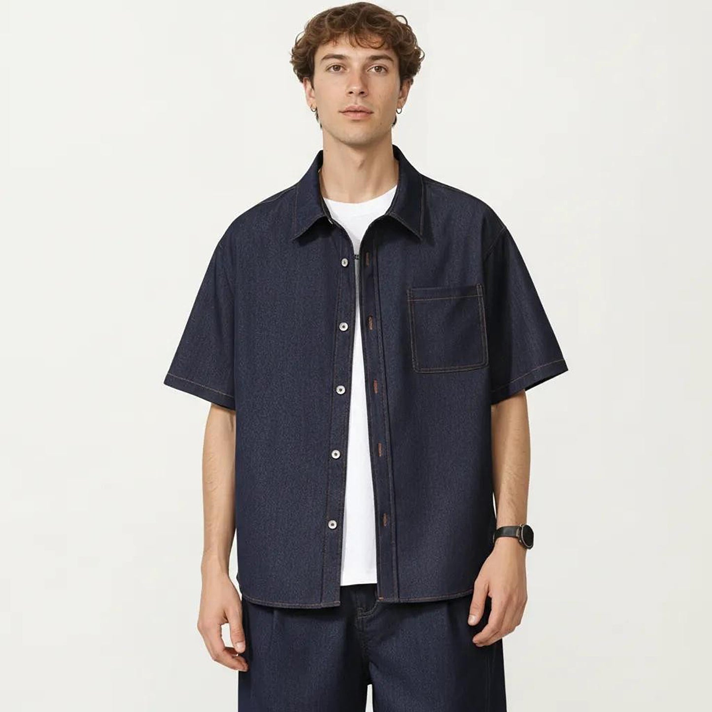 Men's Short Sleeve Button Front Shirt with Chest Pocket and Relaxed Fit