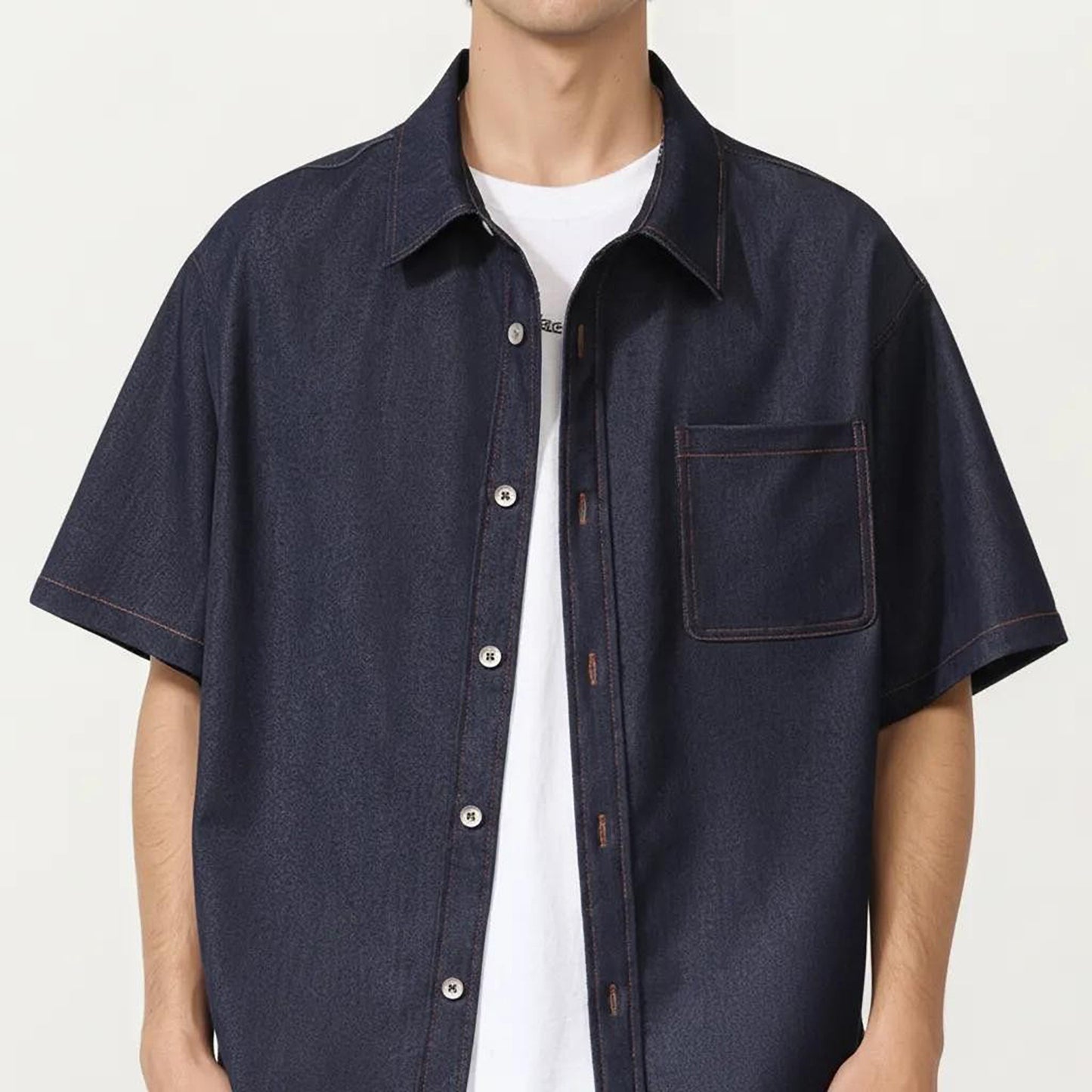 Men's Short Sleeve Button Front Shirt with Chest Pocket and Relaxed Fit