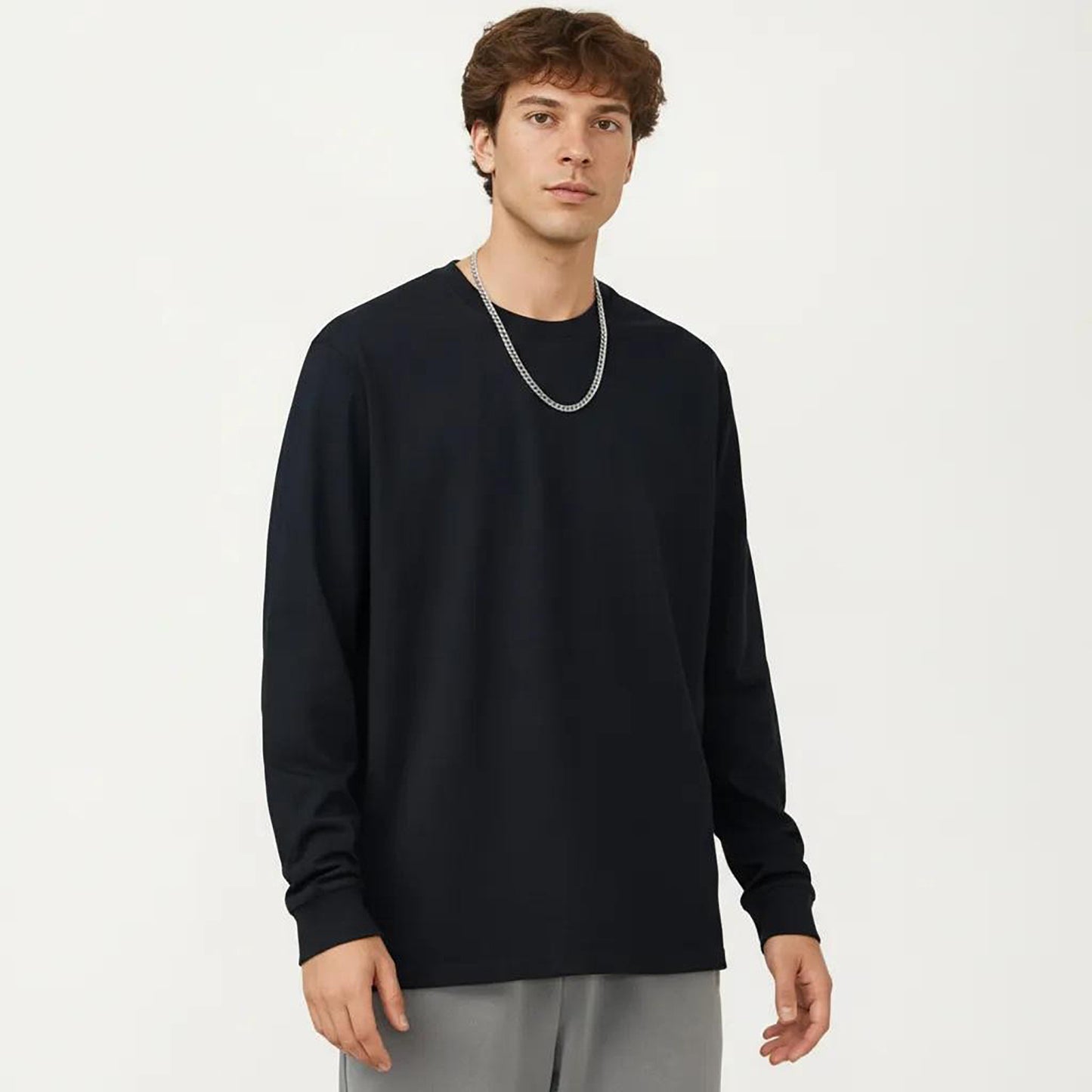 Men's Long Sleeve Crew Neck Pullover Top with Relaxed Fit and Soft Knit Feel