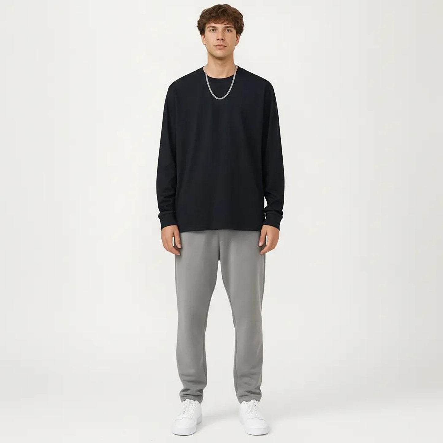 Men's Long Sleeve Crew Neck Pullover Top with Relaxed Fit and Soft Knit Feel