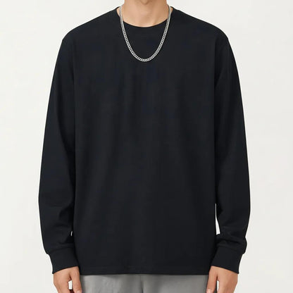 Men's Long Sleeve Crew Neck Pullover Top with Relaxed Fit and Soft Knit Feel