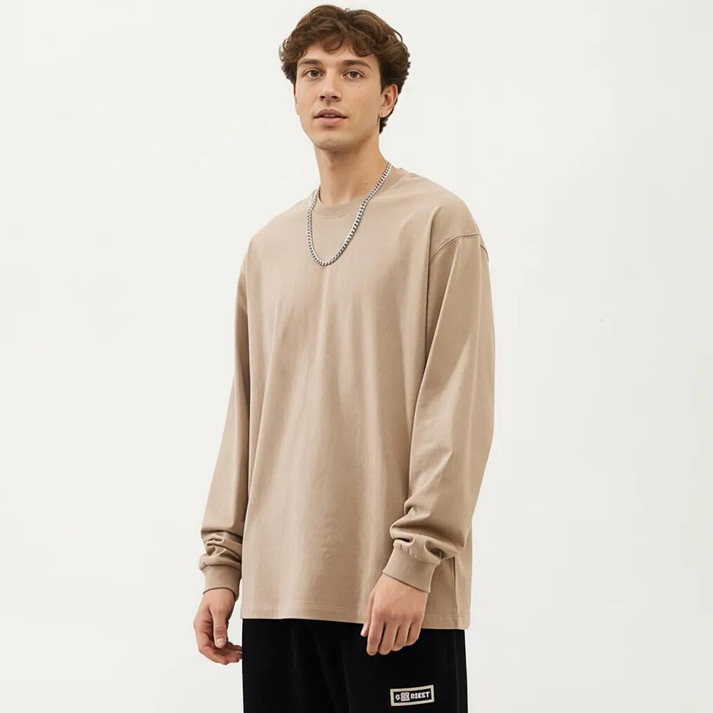 Men's Long Sleeve Crew Neck Pullover Top with Relaxed Fit and Soft Knit Feel