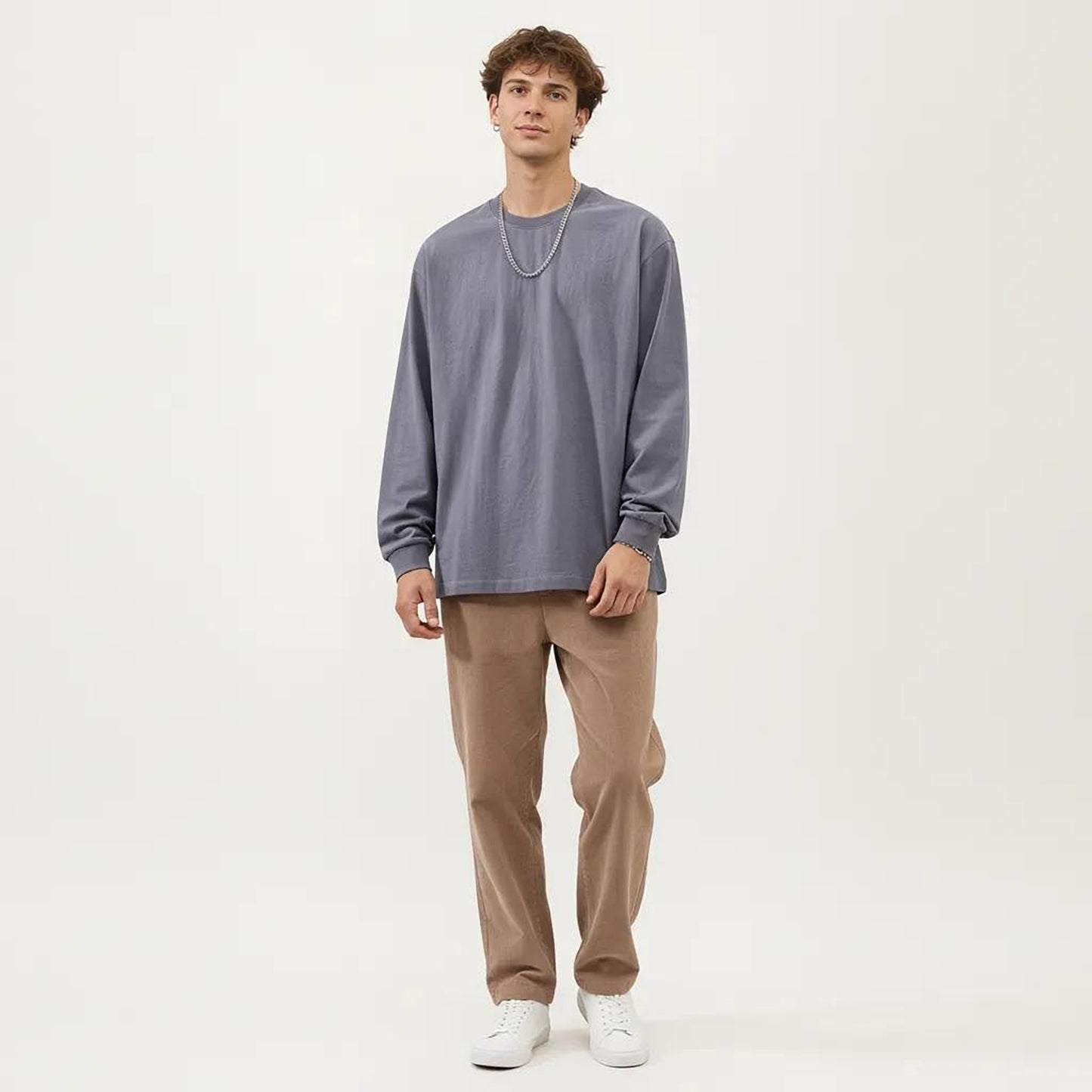 Men's Long Sleeve Crew Neck Pullover Top with Relaxed Fit and Soft Knit Feel
