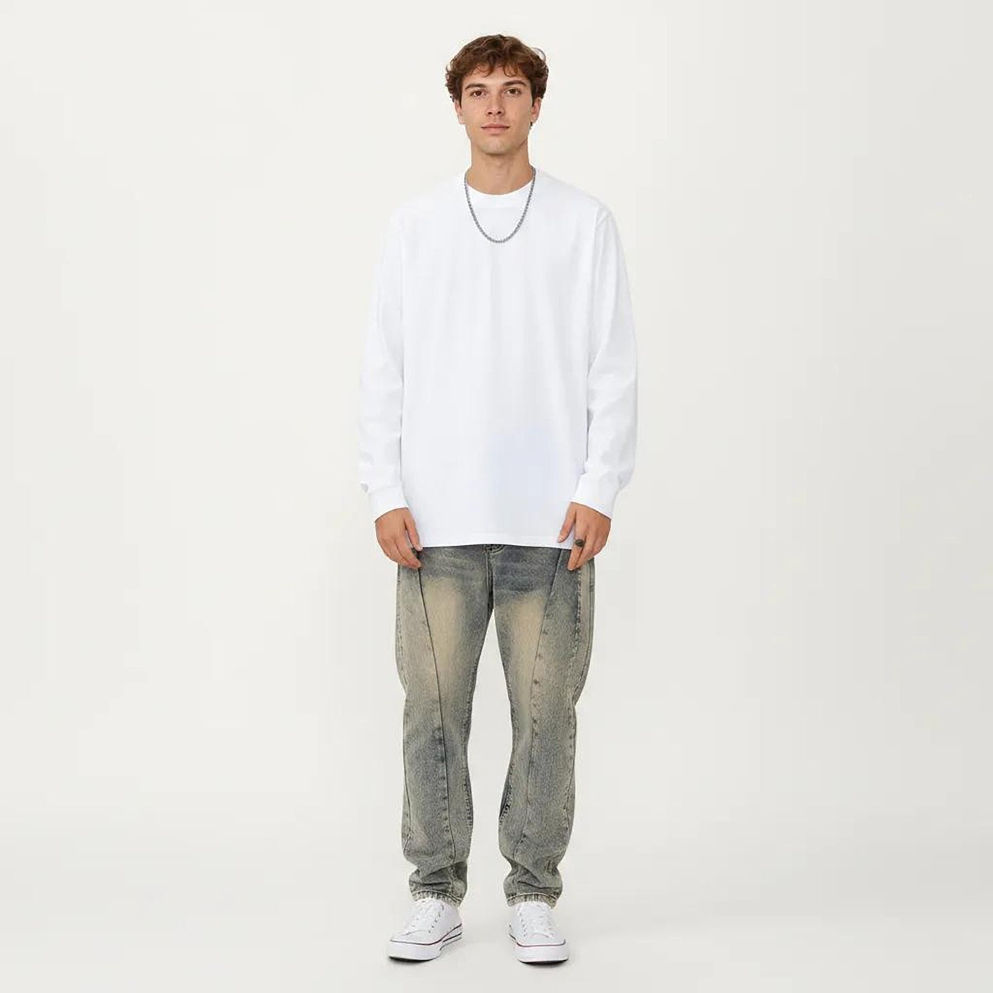 Men's Long Sleeve Crew Neck Pullover Top with Relaxed Fit and Soft Knit Feel