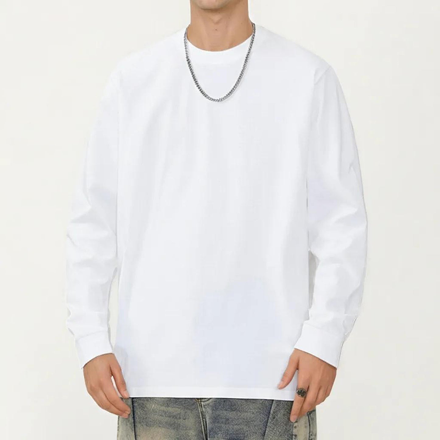 Men's Long Sleeve Crew Neck Pullover Top with Relaxed Fit and Soft Knit Feel