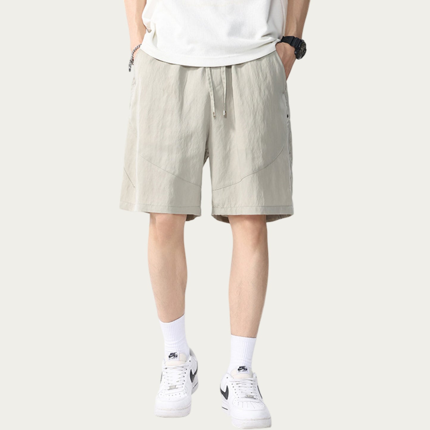 Men's Drawstring Waist Relaxed Fit Casual Shorts with Lightweight Woven Feel