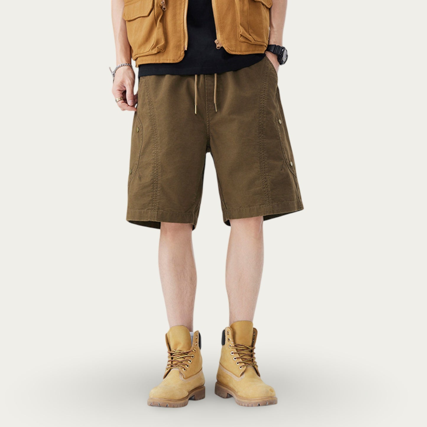 Men's Drawstring Waist Utility Casual Shorts with Relaxed Fit