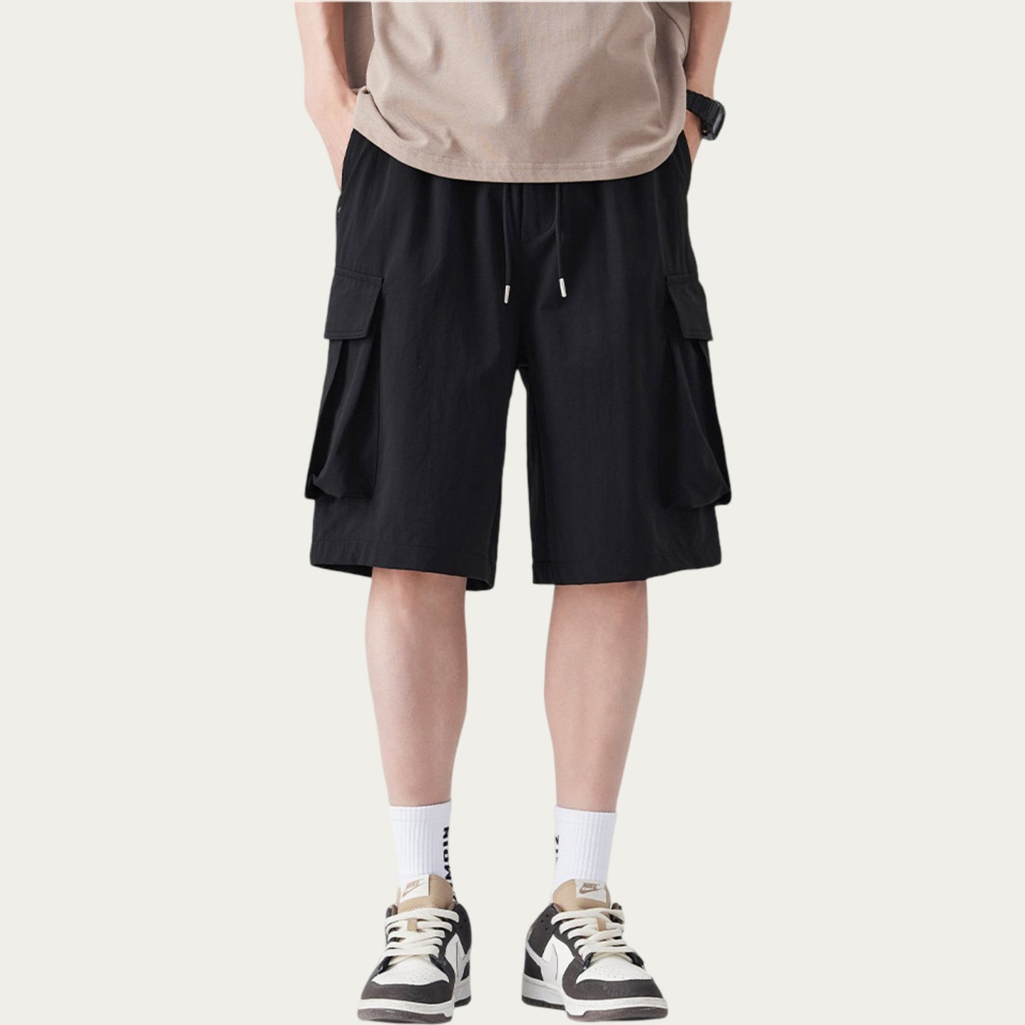Men's Drawstring Waist Cargo Utility Casual Shorts with Relaxed Fit