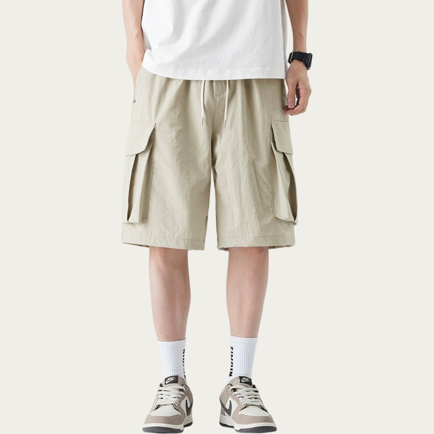 Men's Drawstring Waist Cargo Utility Casual Shorts with Relaxed Fit
