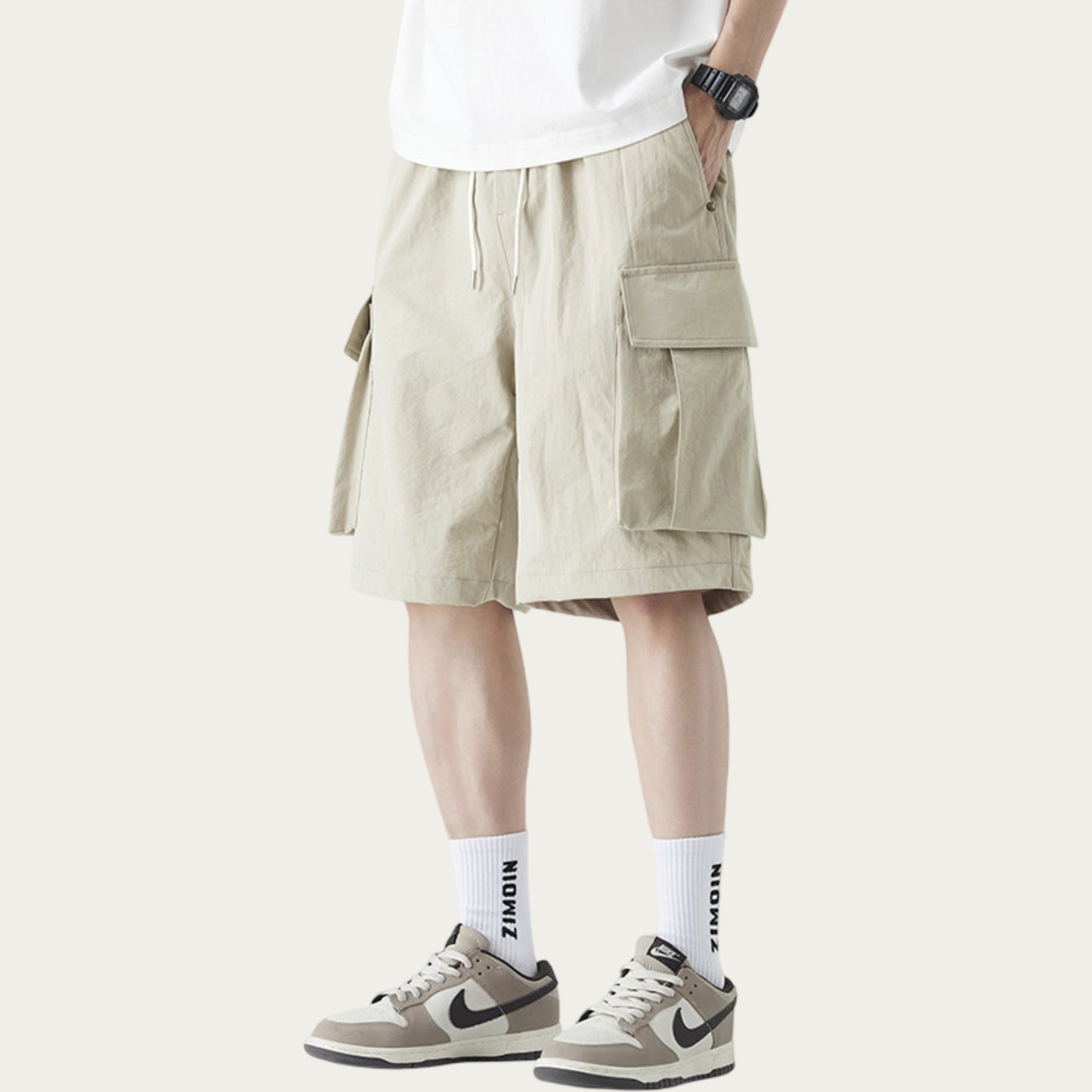 Men's Drawstring Waist Cargo Utility Casual Shorts with Relaxed Fit