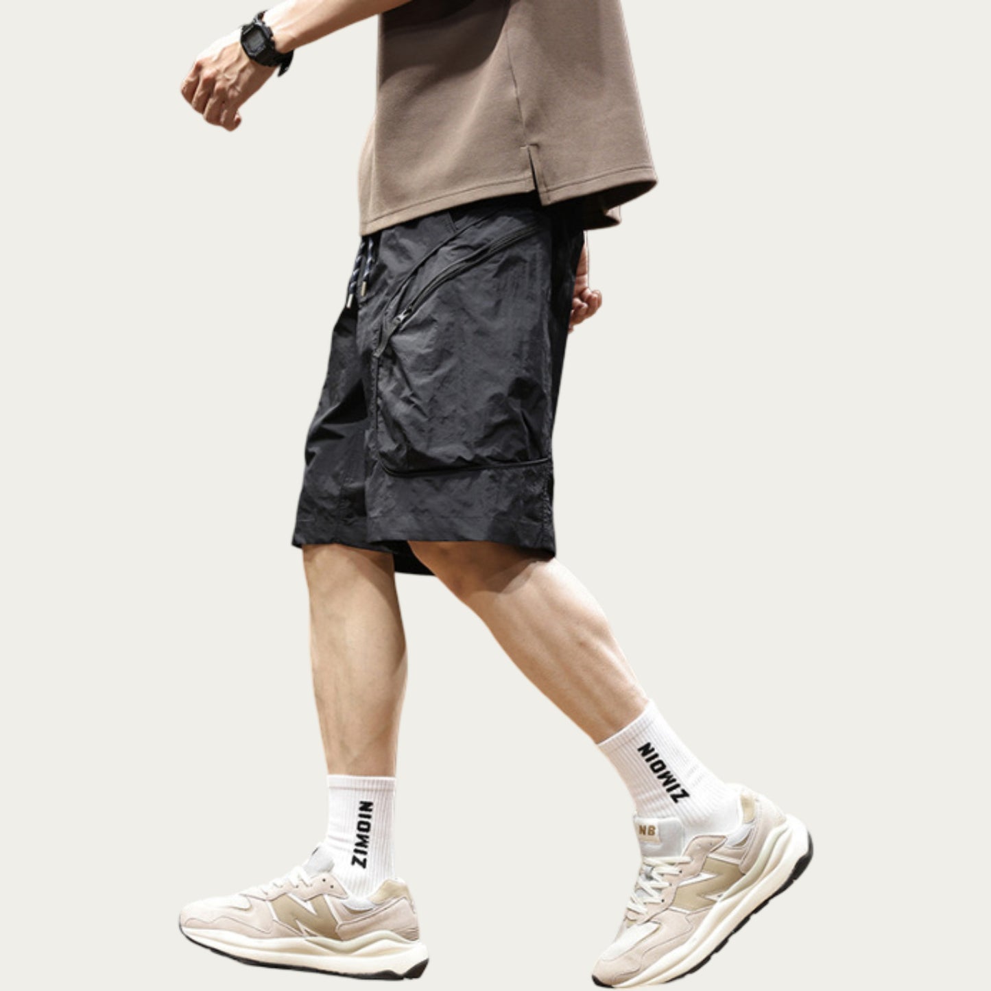 Men's Drawstring Waist Zip Pocket Utility Cargo Shorts with Relaxed Fit
