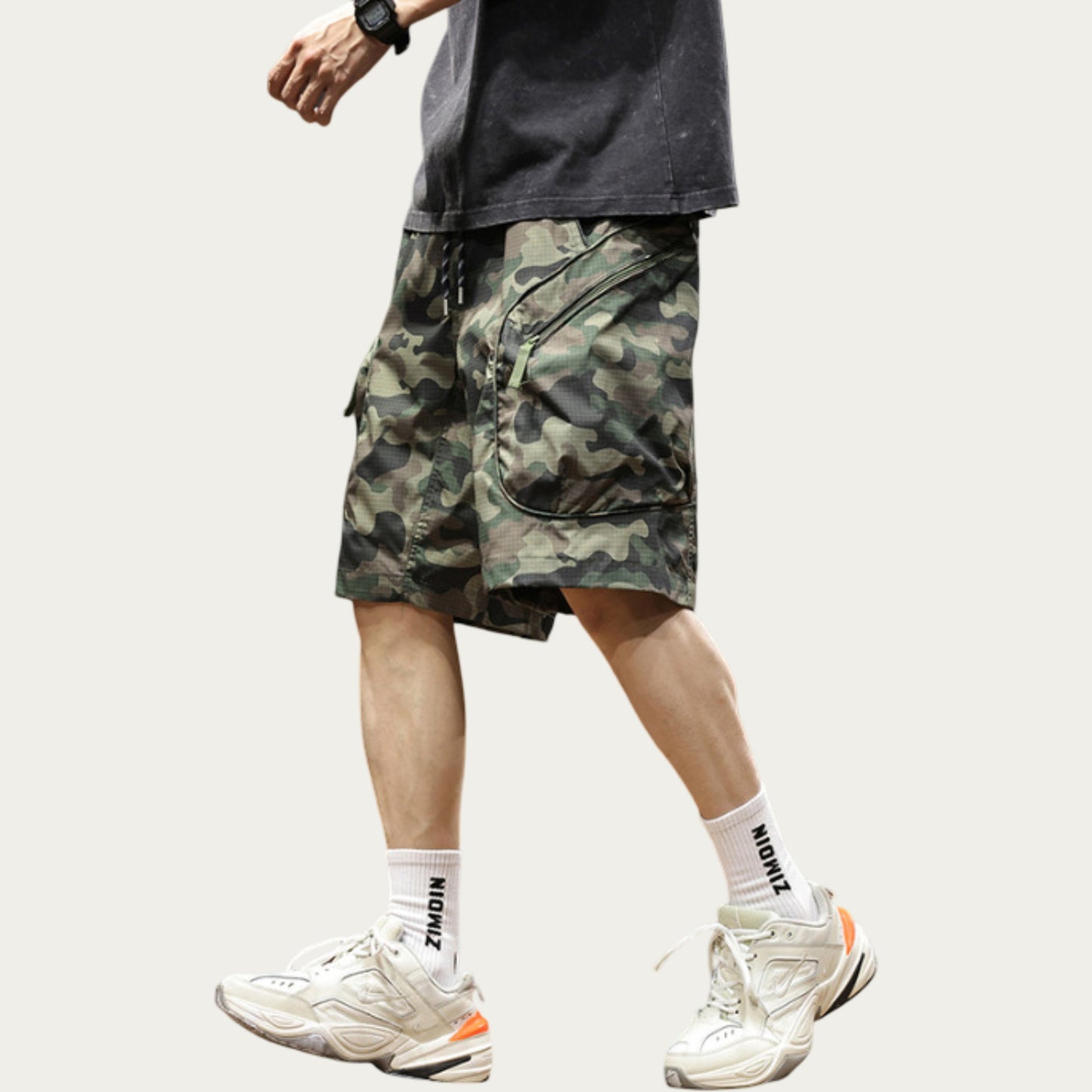 Men's Drawstring Waist Zip Pocket Utility Cargo Shorts with Relaxed Fit