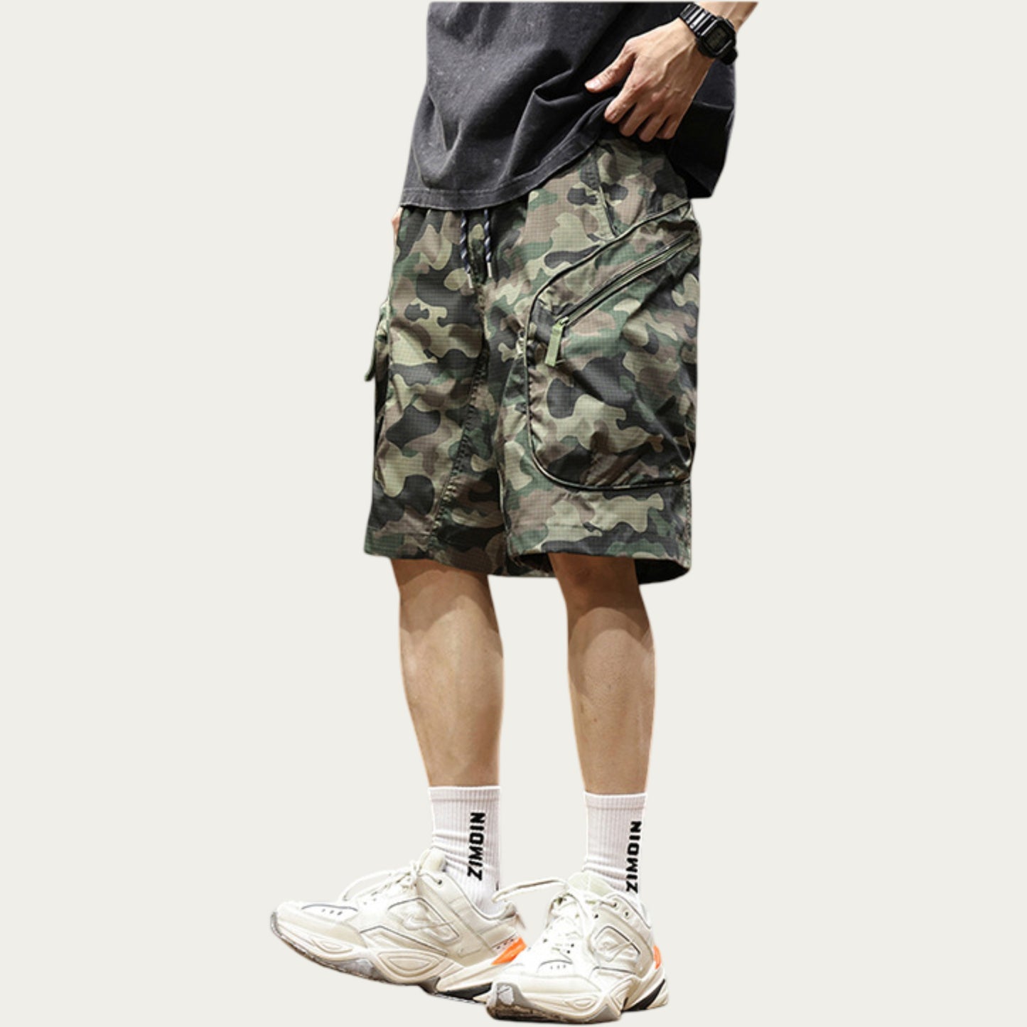 Men's Drawstring Waist Zip Pocket Utility Cargo Shorts with Relaxed Fit