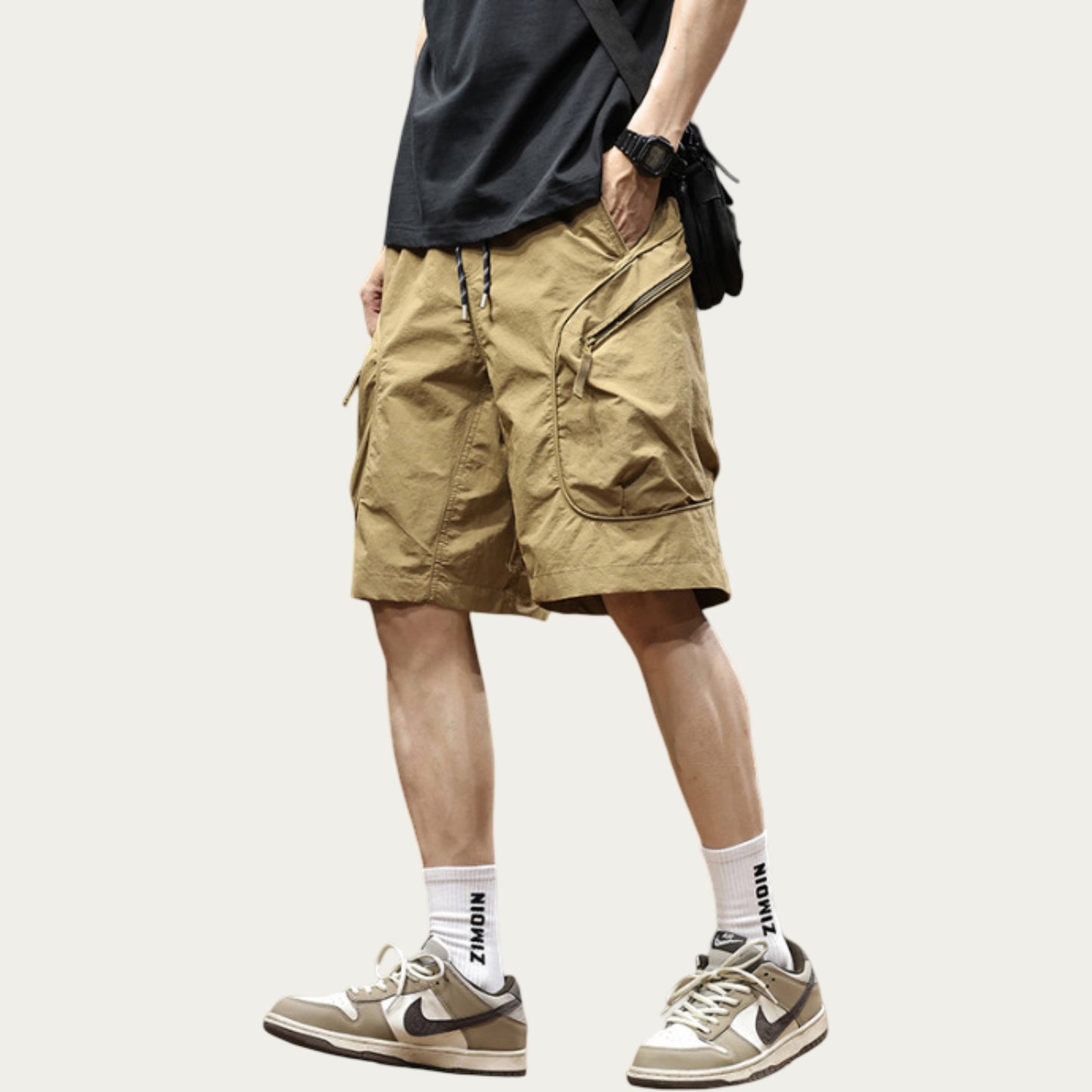Men's Drawstring Waist Zip Pocket Utility Cargo Shorts with Relaxed Fit