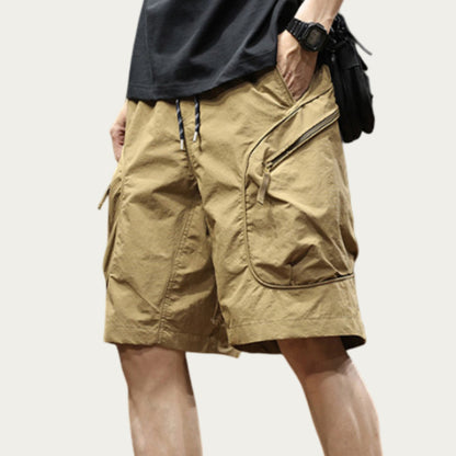 Men's Drawstring Waist Zip Pocket Utility Cargo Shorts with Relaxed Fit
