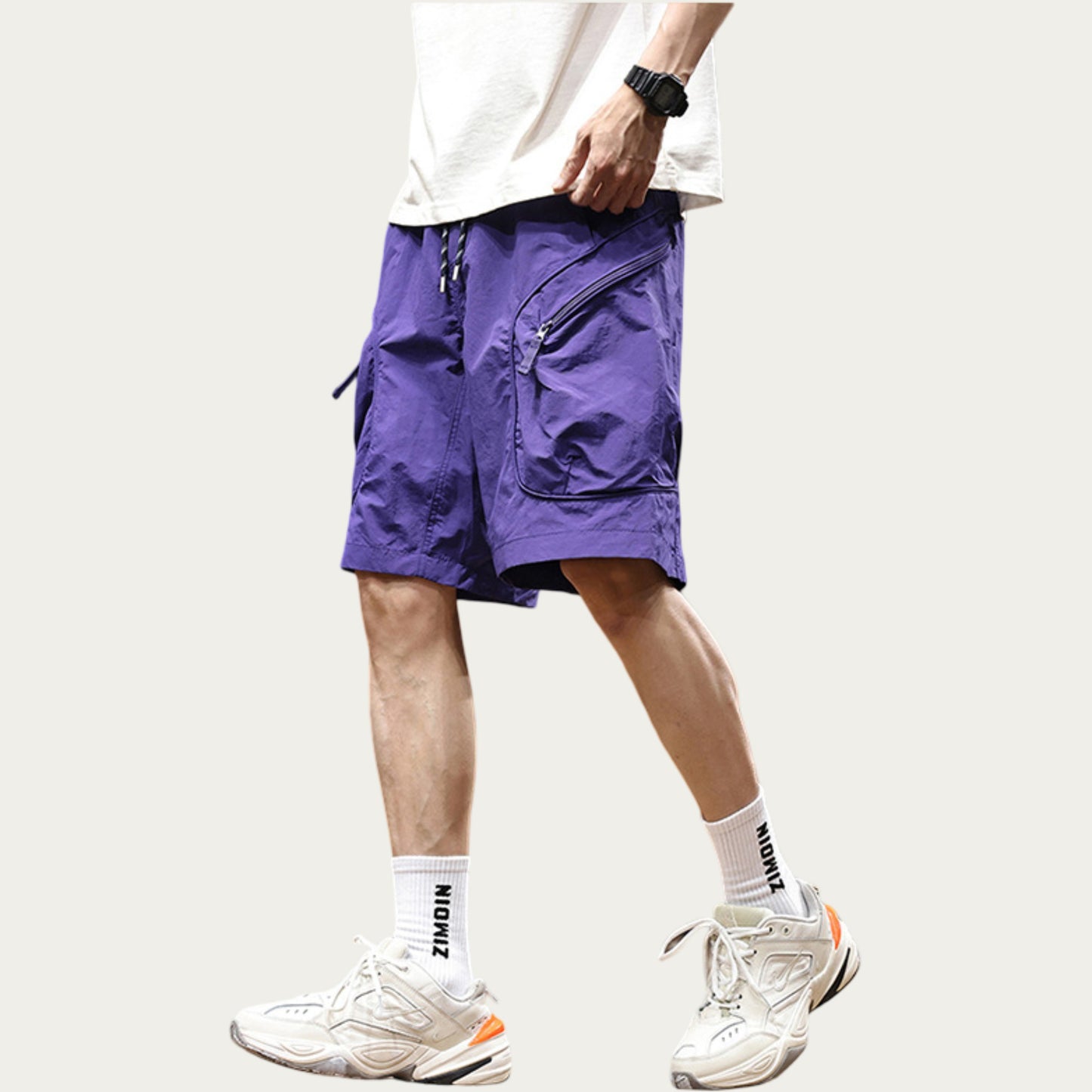Men's Drawstring Waist Zip Pocket Utility Cargo Shorts with Relaxed Fit