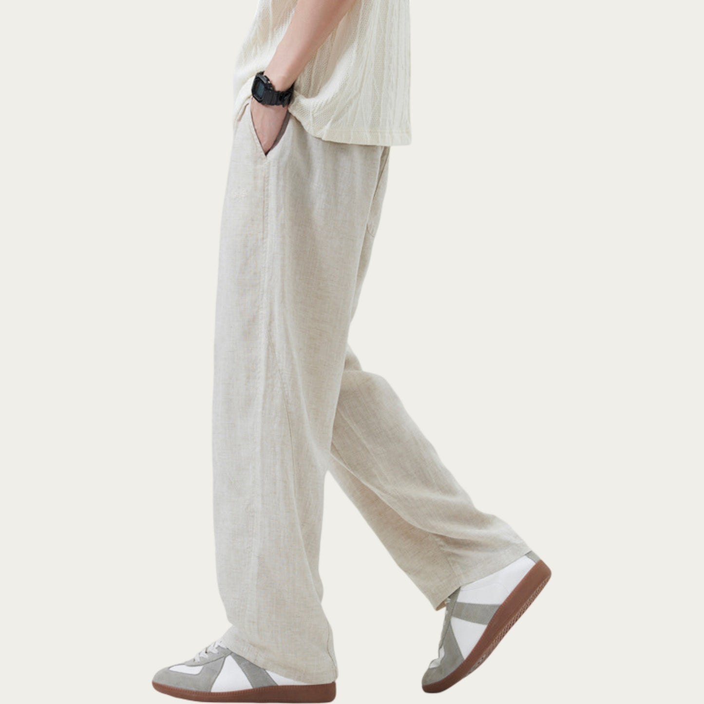 Men's Drawstring Waist Relaxed Fit Woven Pants with Seam Detailing