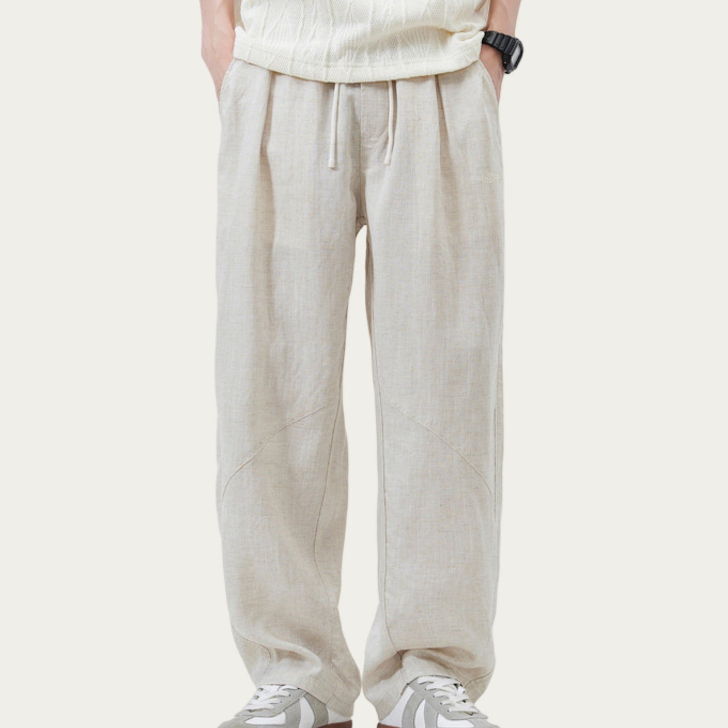 Men's Drawstring Waist Relaxed Fit Woven Pants with Seam Detailing