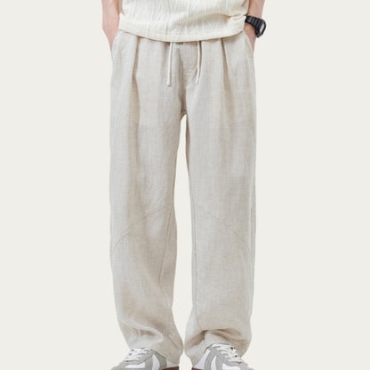 Men's Drawstring Waist Relaxed Fit Woven Pants with Seam Detailing