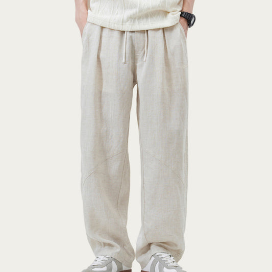 Men's Drawstring Waist Relaxed Fit Woven Pants with Seam Detailing