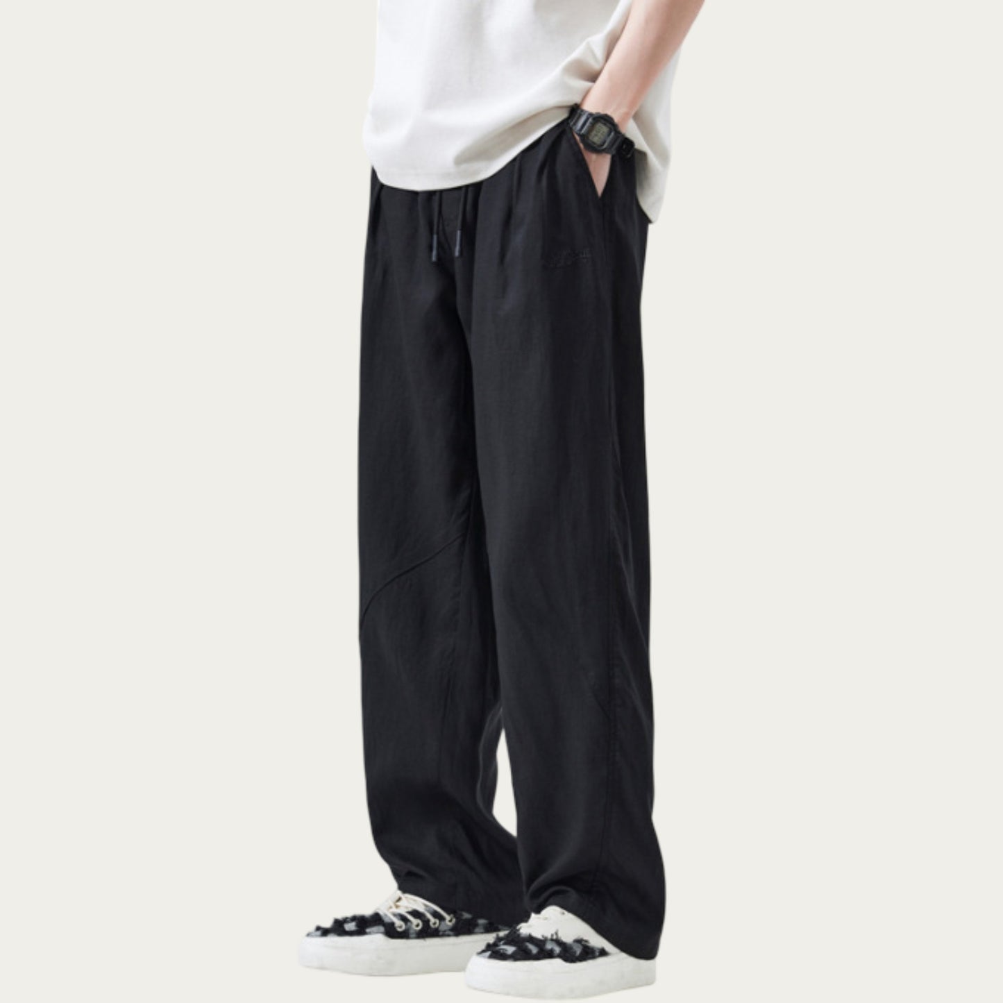 Men's Drawstring Waist Relaxed Fit Woven Pants with Seam Detailing