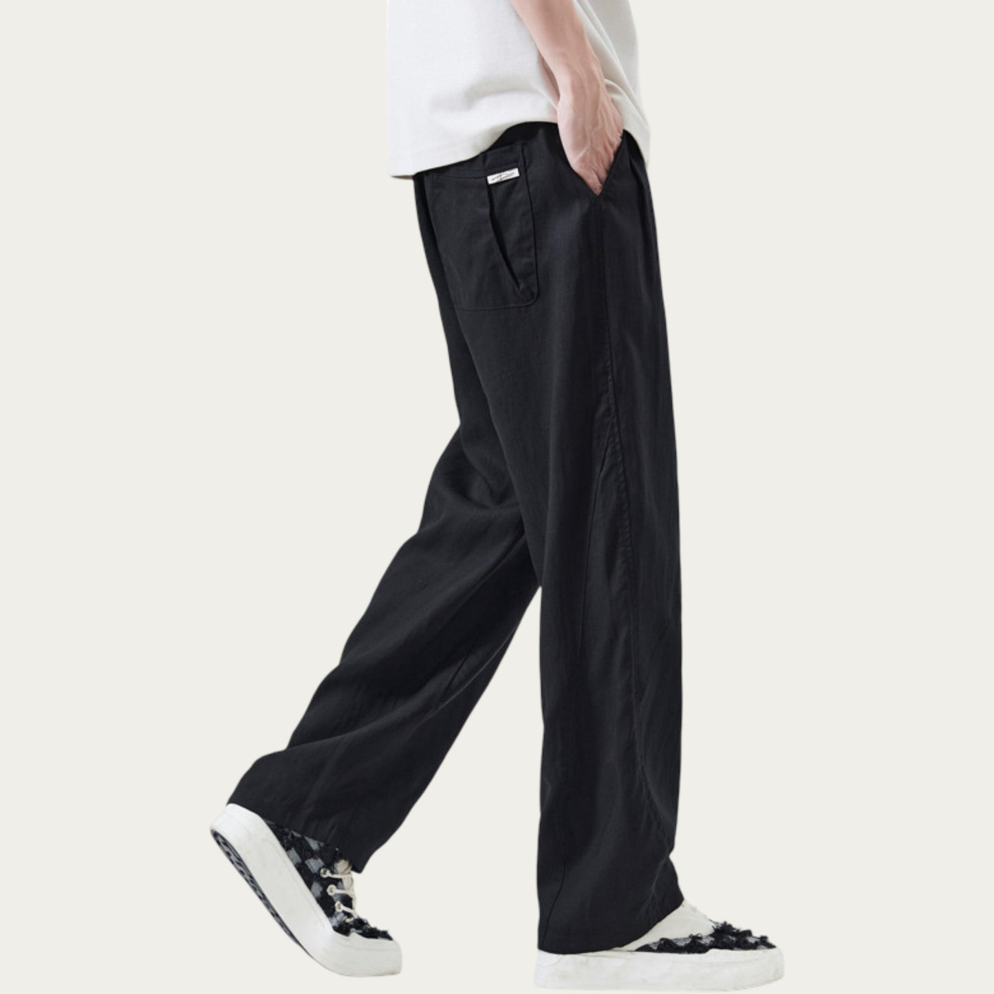 Men's Drawstring Waist Relaxed Fit Woven Pants with Seam Detailing