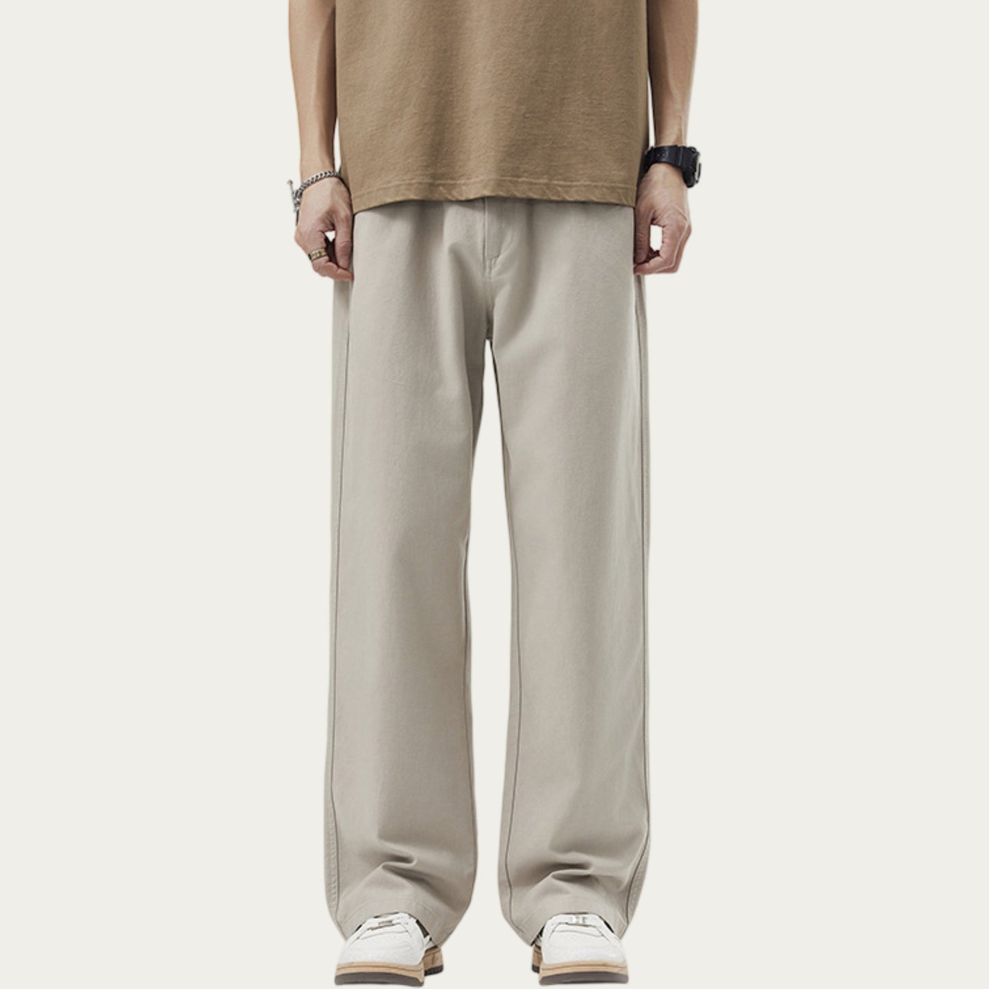 Men's Straight Leg Relaxed Fit Woven Pants with Clean Seam Finish