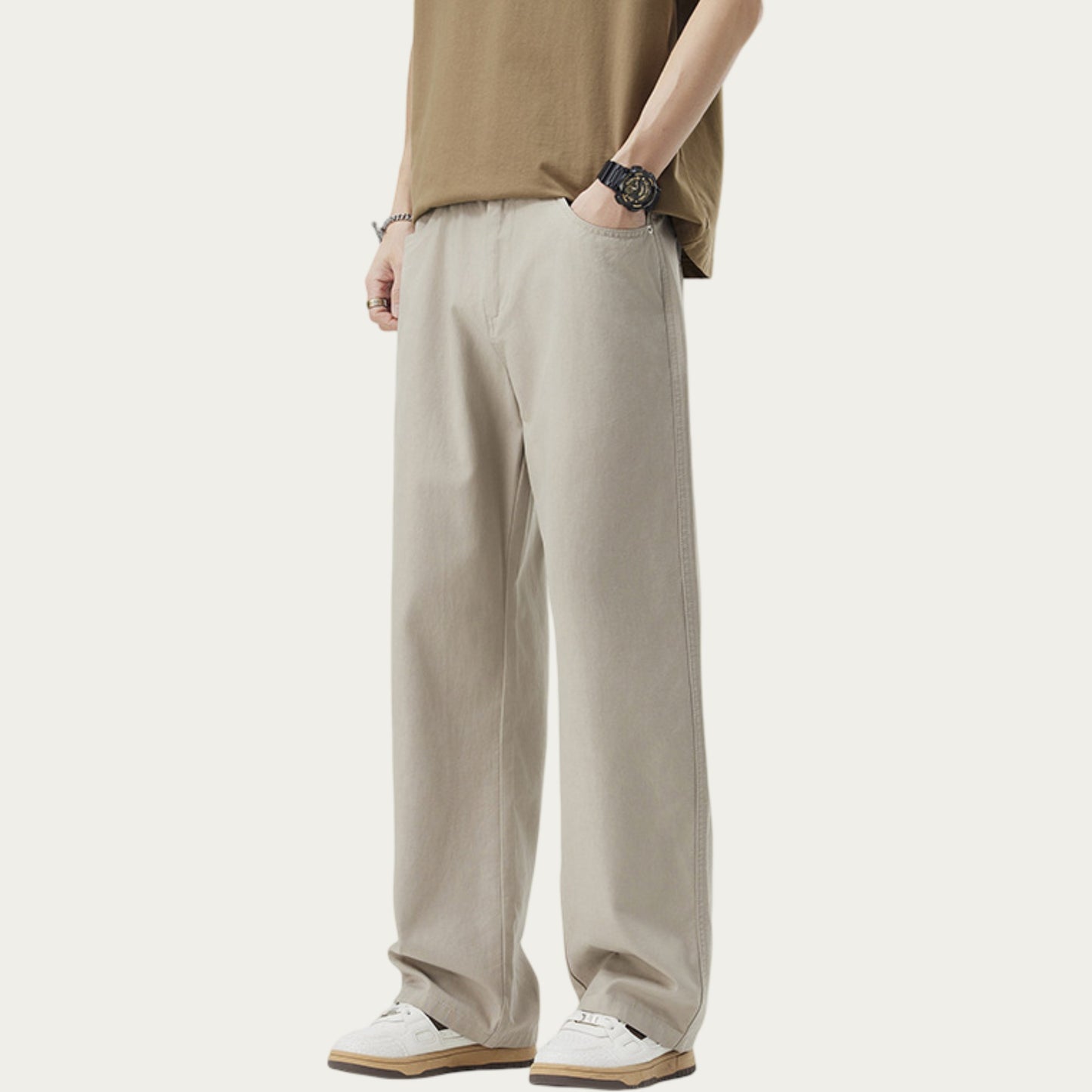 Men's Straight Leg Relaxed Fit Woven Pants with Clean Seam Finish