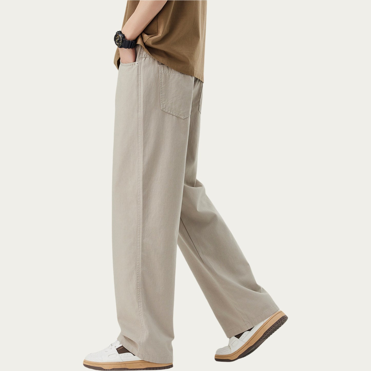 Men's Straight Leg Relaxed Fit Woven Pants with Clean Seam Finish