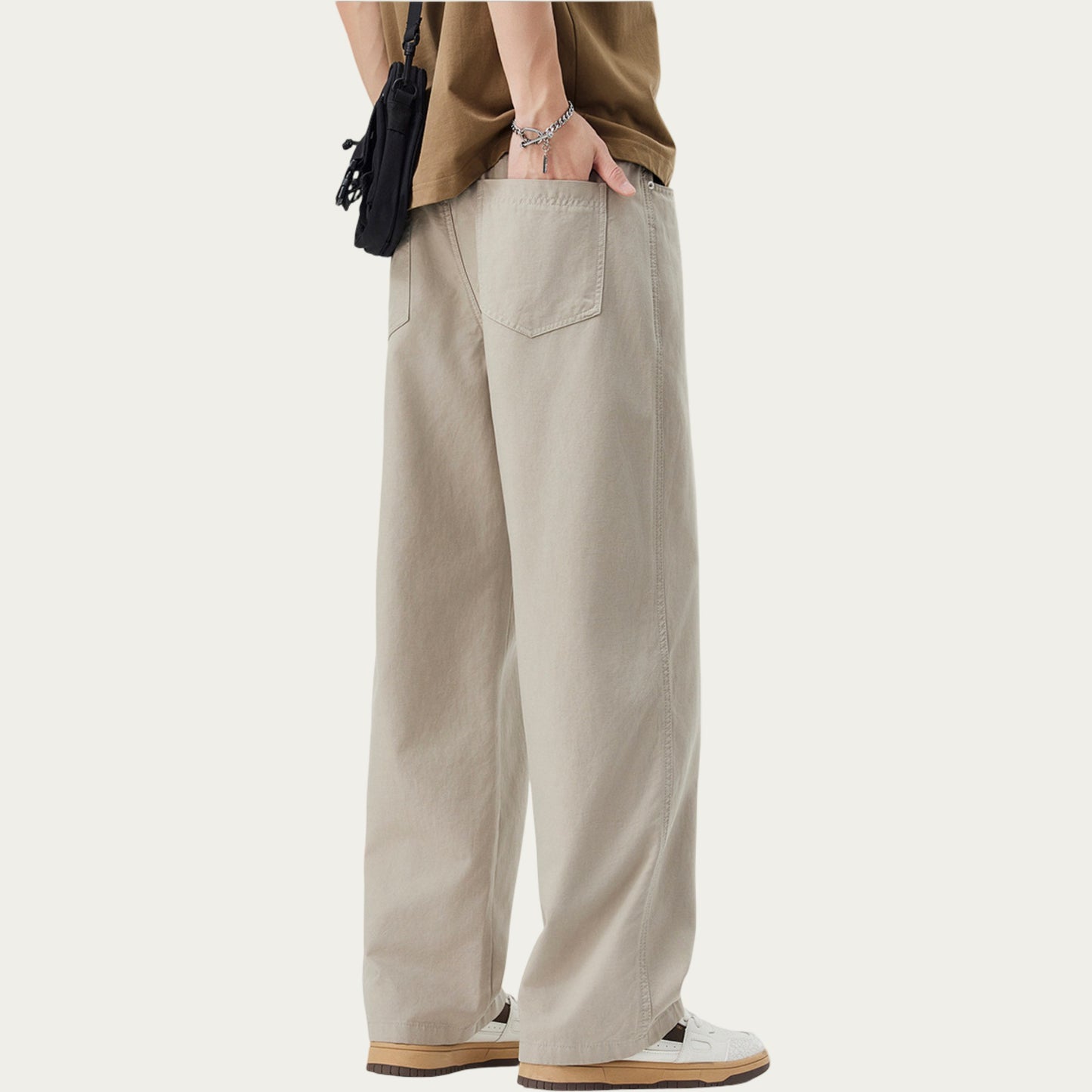 Men's Straight Leg Relaxed Fit Woven Pants with Clean Seam Finish
