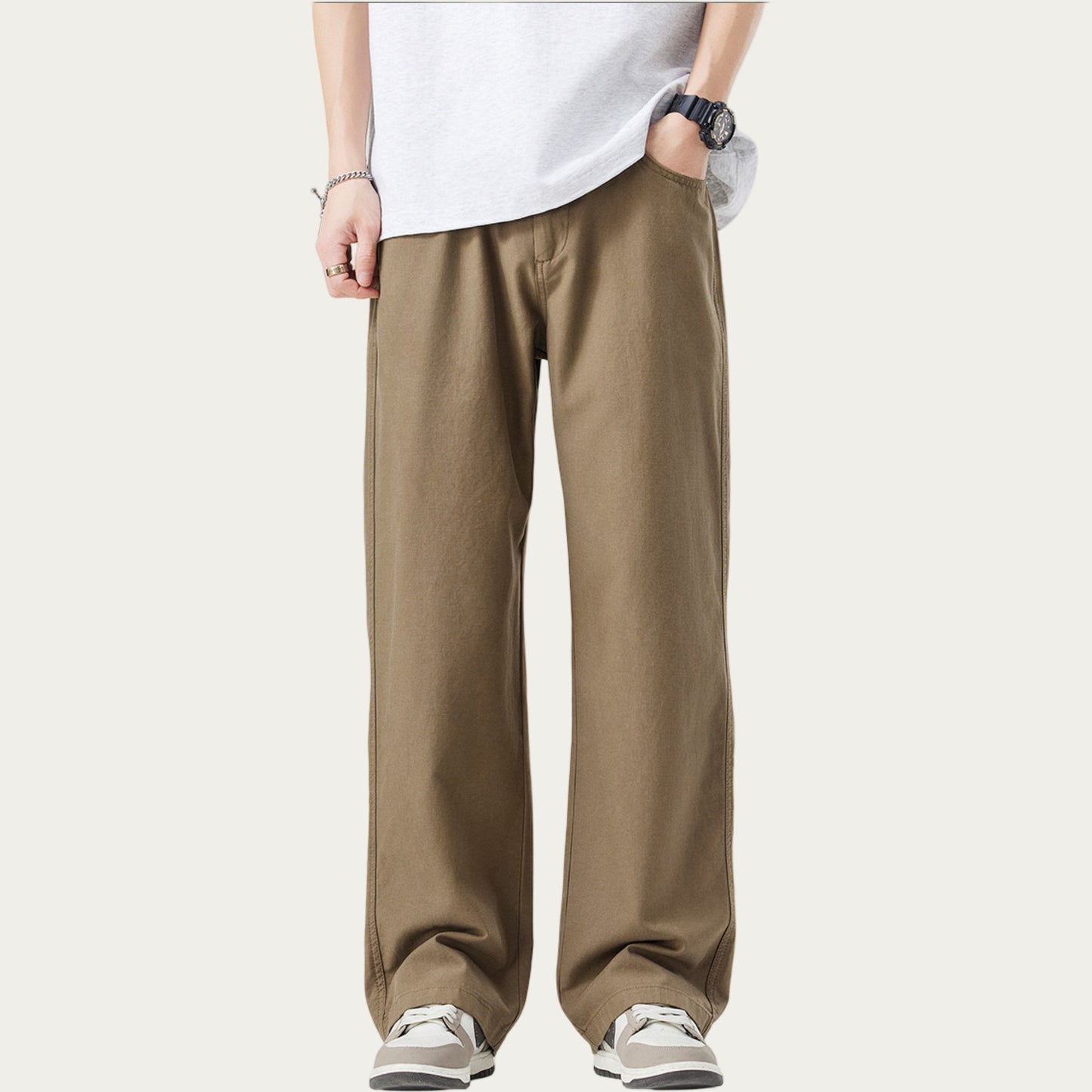 Men's Straight Leg Relaxed Fit Woven Pants with Clean Seam Finish