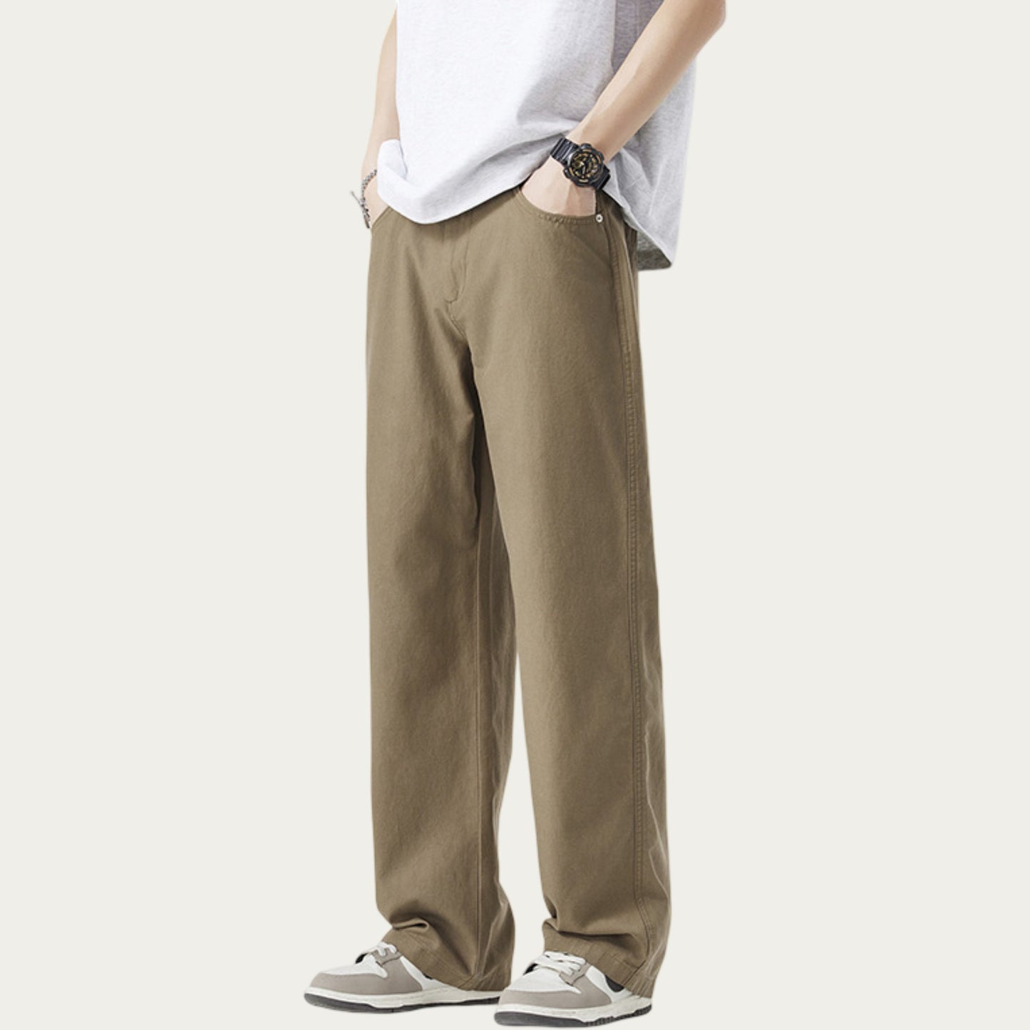 Men's Straight Leg Relaxed Fit Woven Pants with Clean Seam Finish