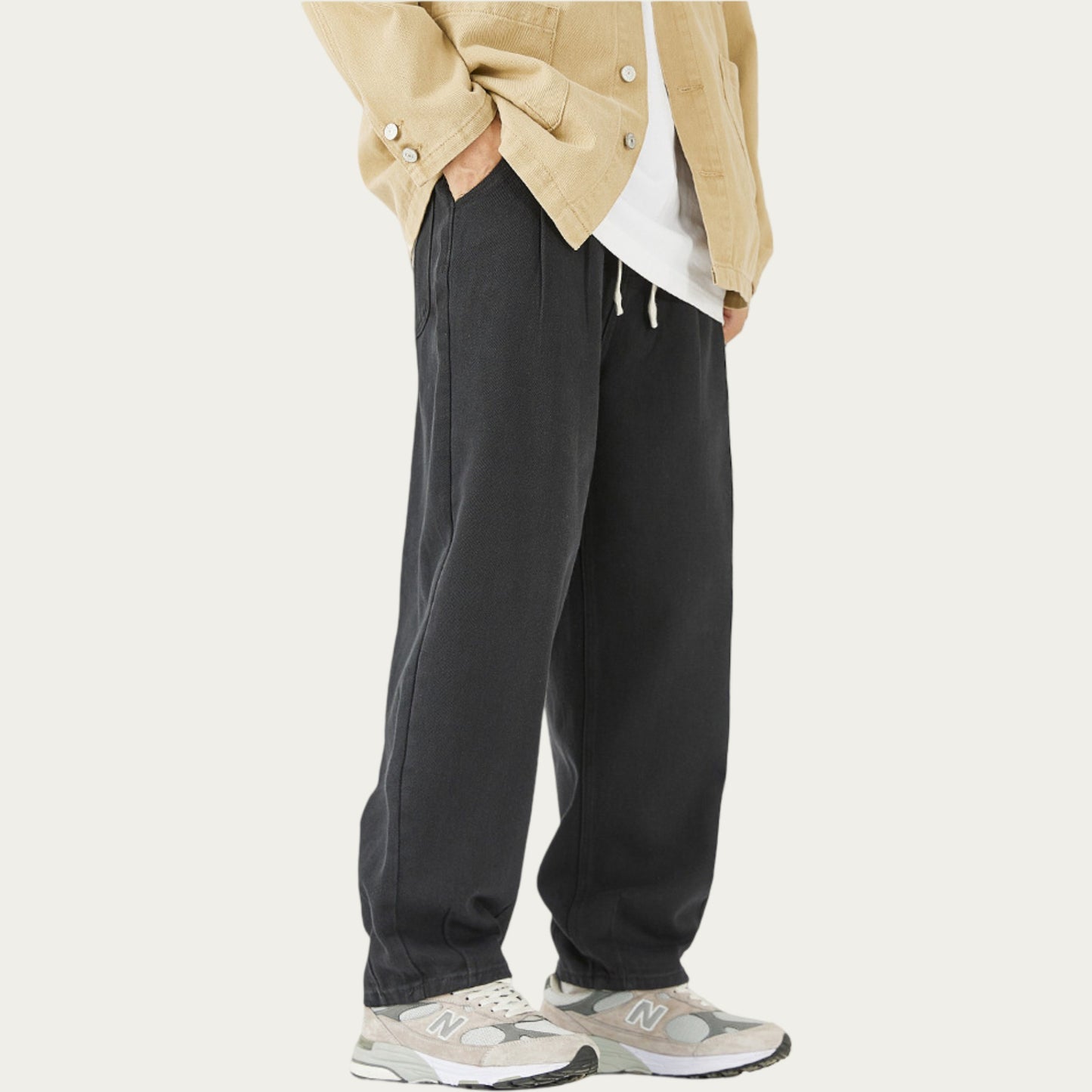 Men's Relaxed Fit Straight Leg Drawstring Pants with Soft Knit Texture