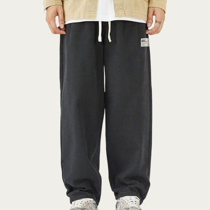 Men's Relaxed Fit Straight Leg Drawstring Pants with Soft Knit Texture