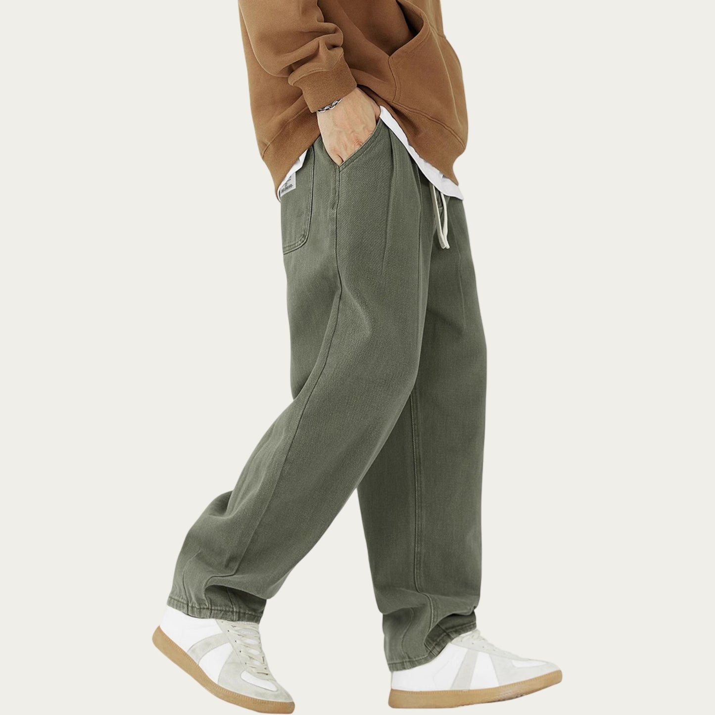 Men's Relaxed Fit Straight Leg Drawstring Pants with Soft Knit Texture