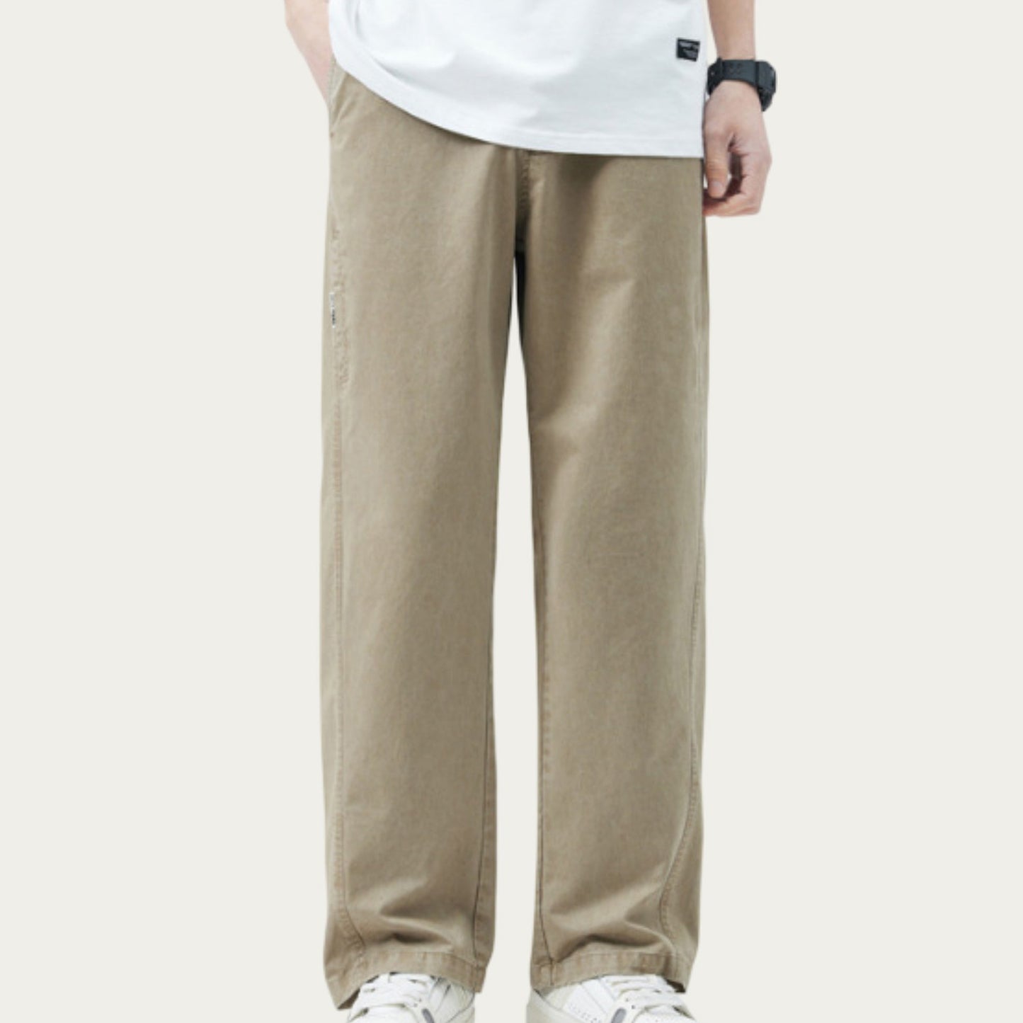 Men's Relaxed Fit Straight Leg Woven Pants with Clean Seam Detailing