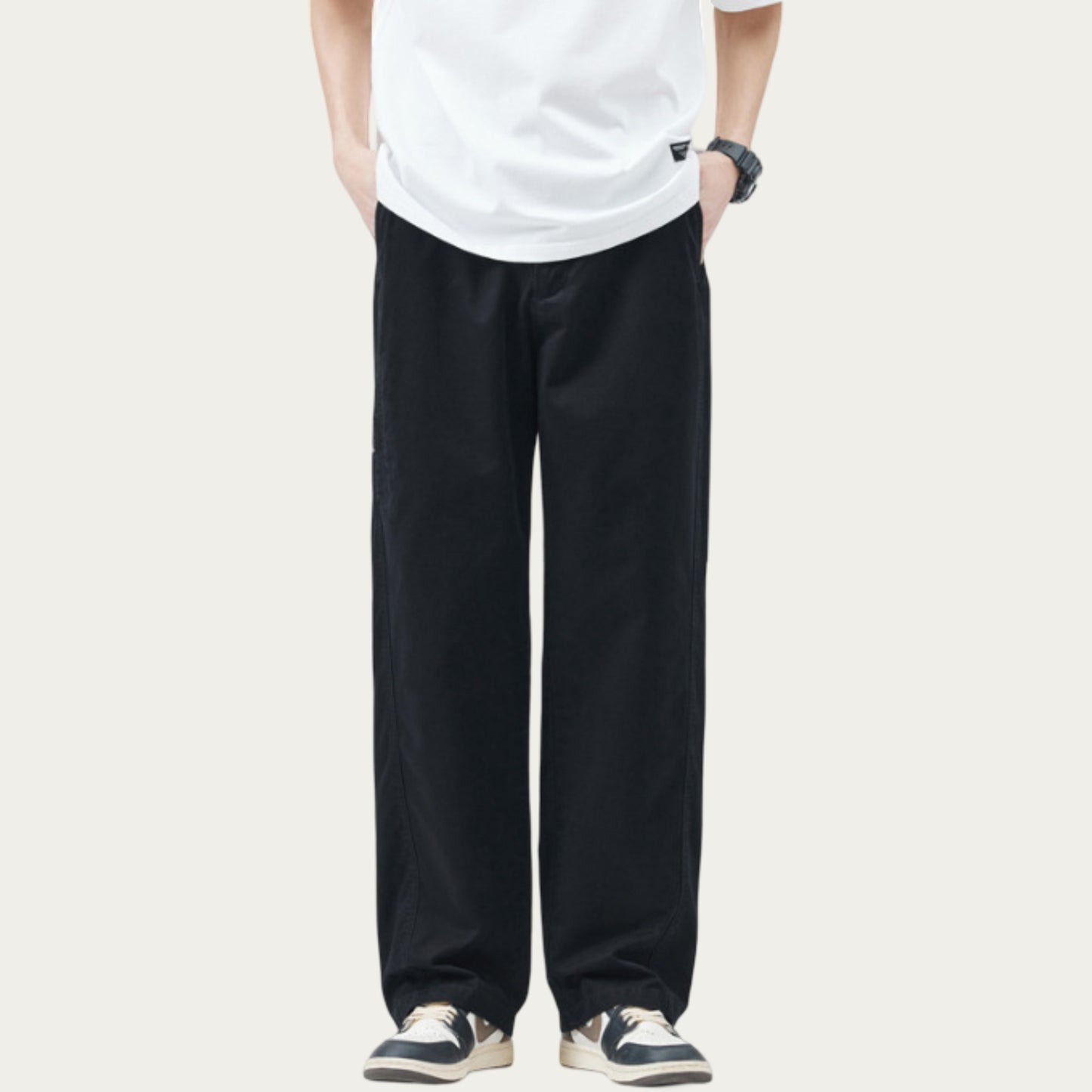 Men's Relaxed Fit Straight Leg Woven Pants with Clean Seam Detailing