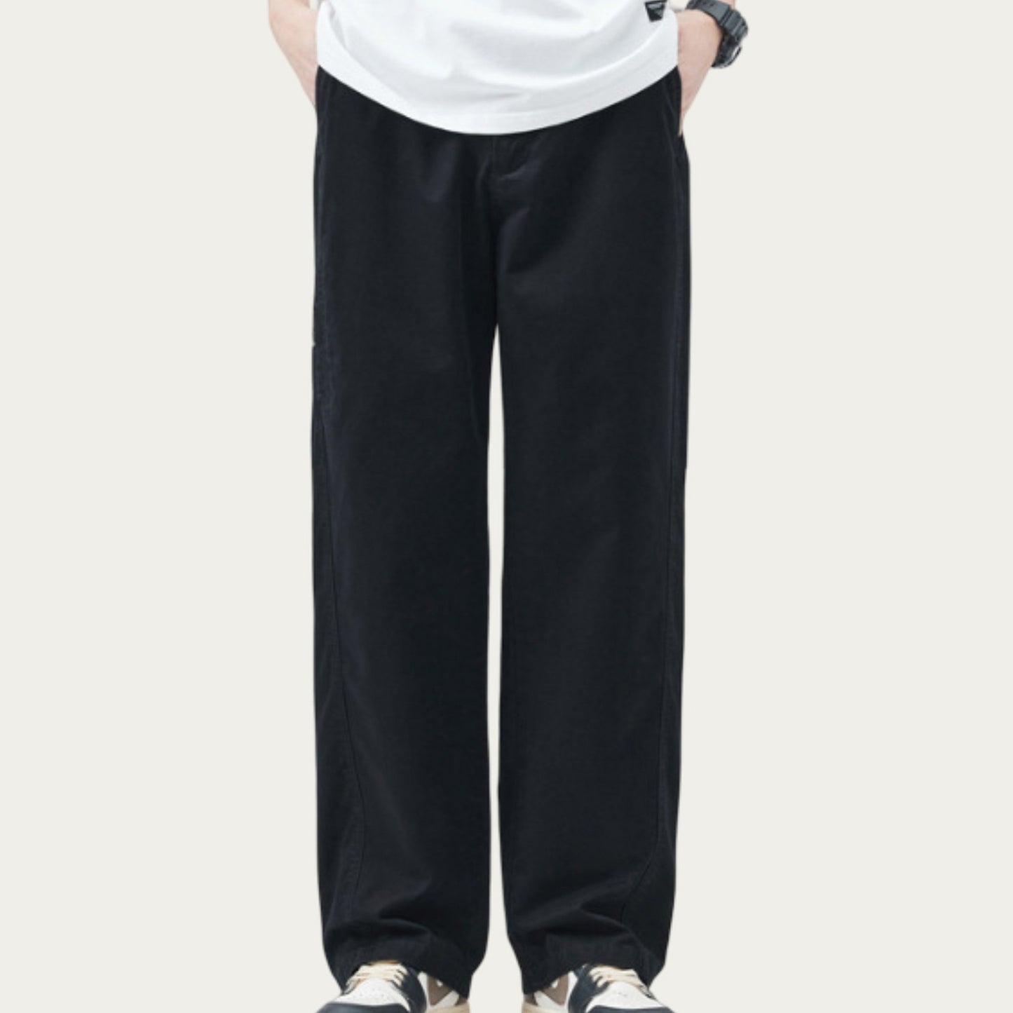 Men's Relaxed Fit Straight Leg Woven Pants with Clean Seam Detailing