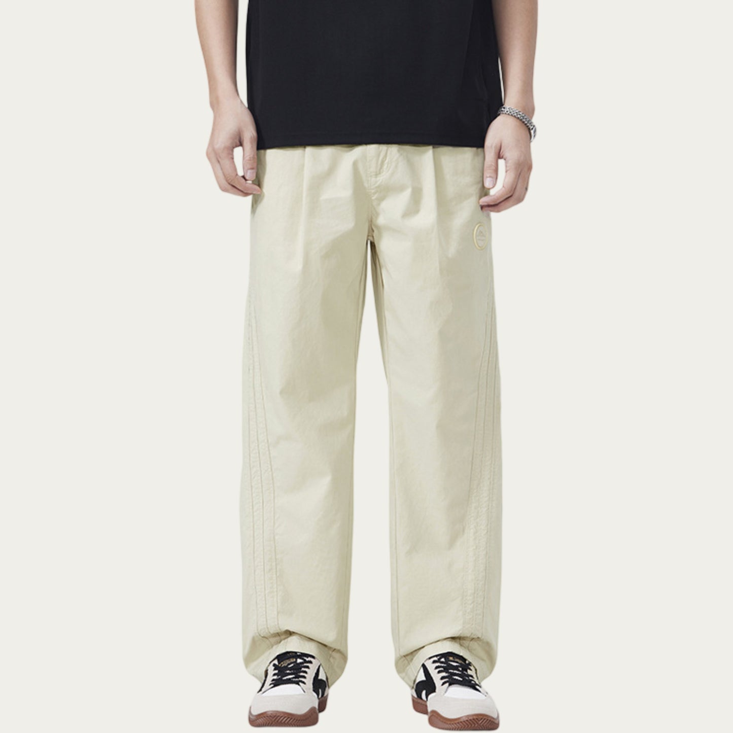 Men's Straight Leg Woven Track Pants with Side Seam Detail