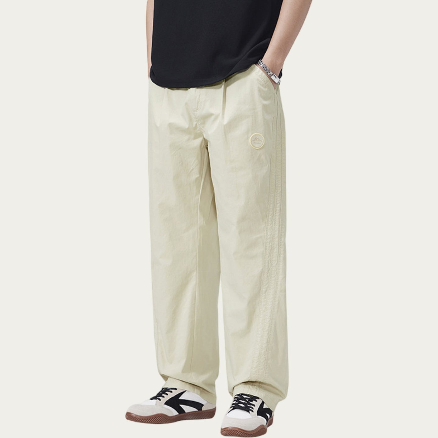 Men's Straight Leg Woven Track Pants with Side Seam Detail