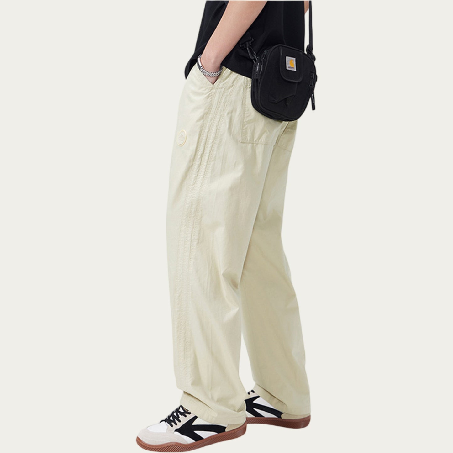 Men's Straight Leg Woven Track Pants with Side Seam Detail