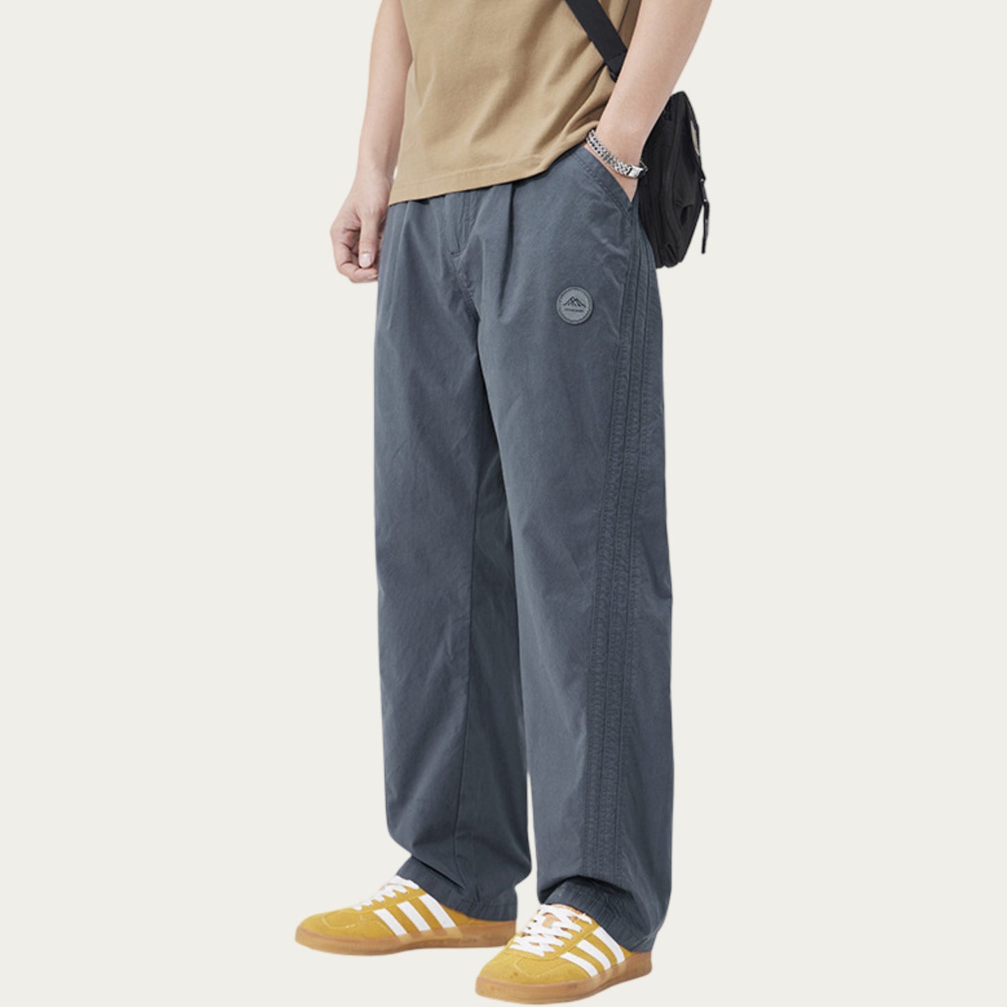 Men's Straight Leg Woven Track Pants with Side Seam Detail